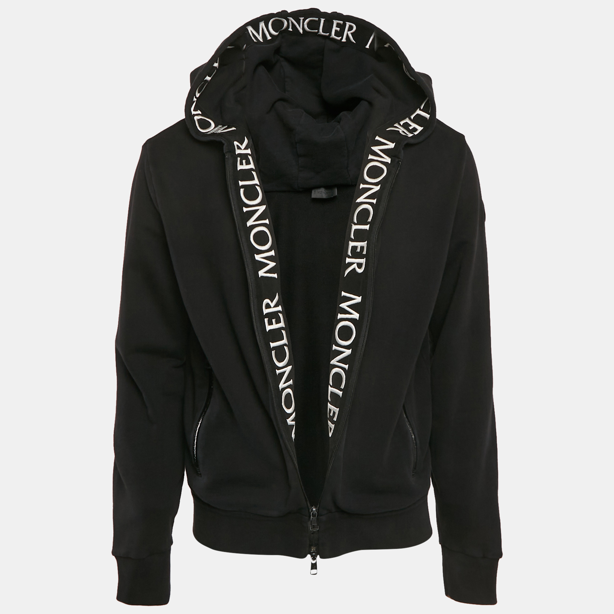 

Moncler Black Logo Embroidered Cotton Knit Manglia Cardigan Hoodie L