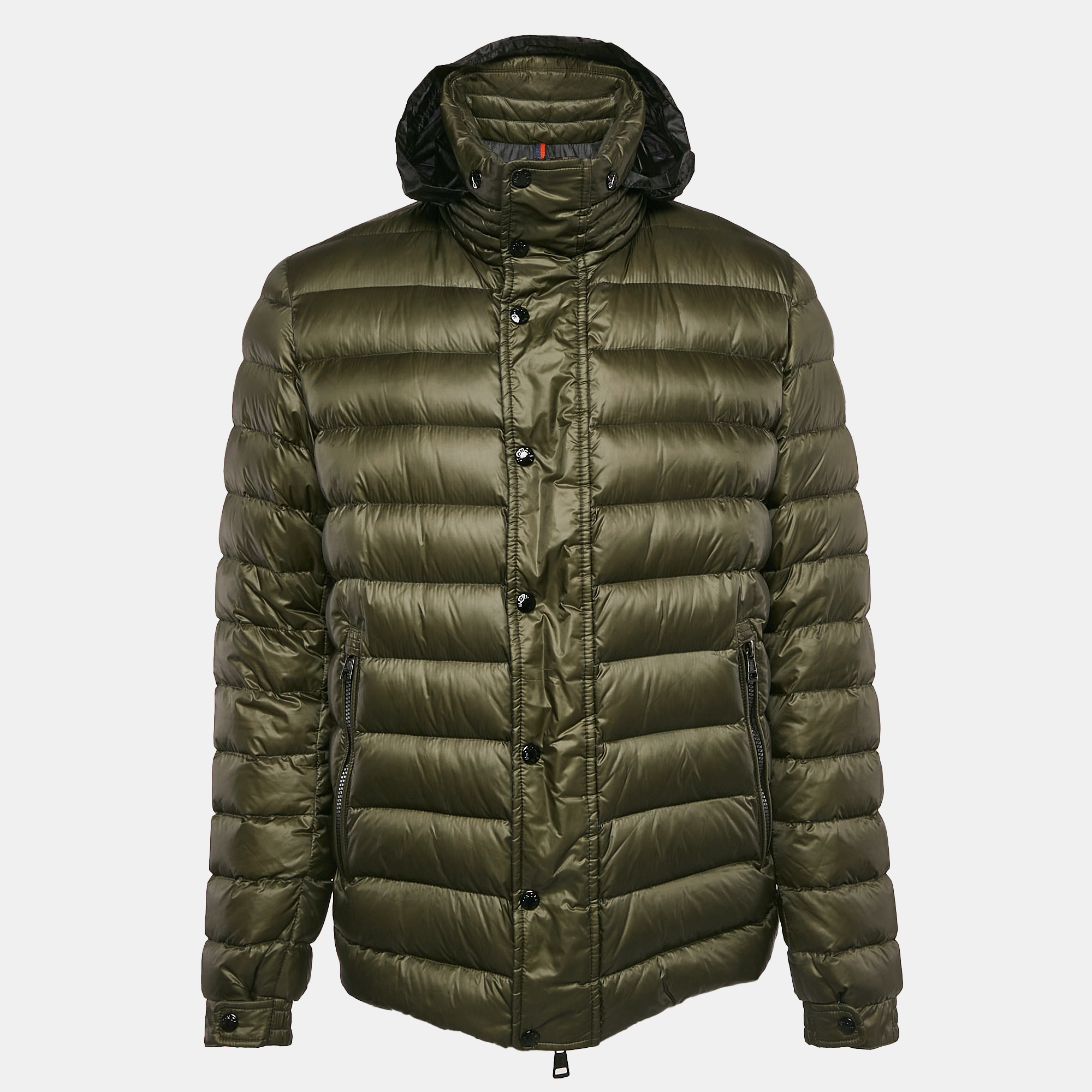 

Moncler Khaki Green Nylon Zip-Up Gergy Down Jacket L