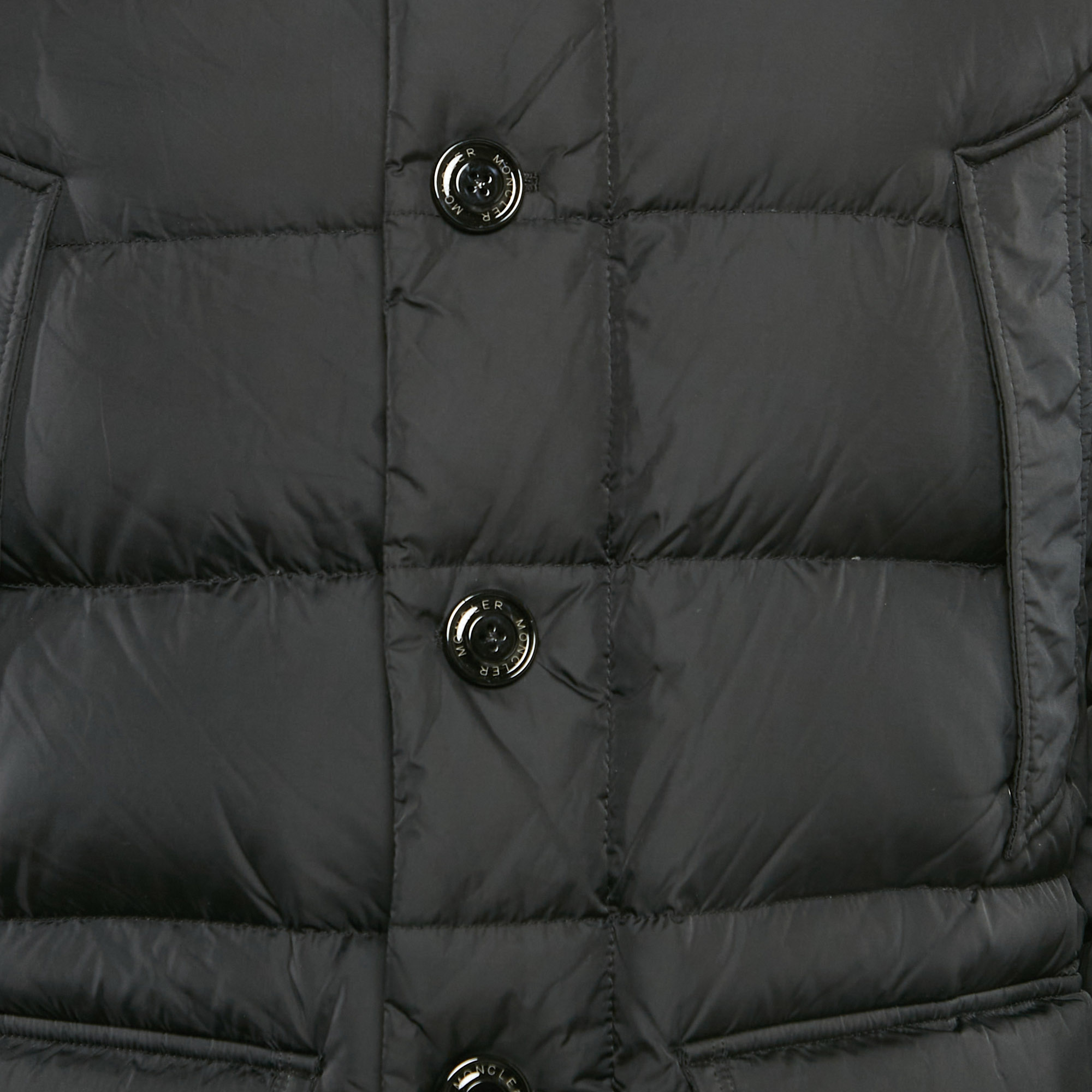 Moncler Black Real Fur Trim Nylon Hooded Down Jacket L 