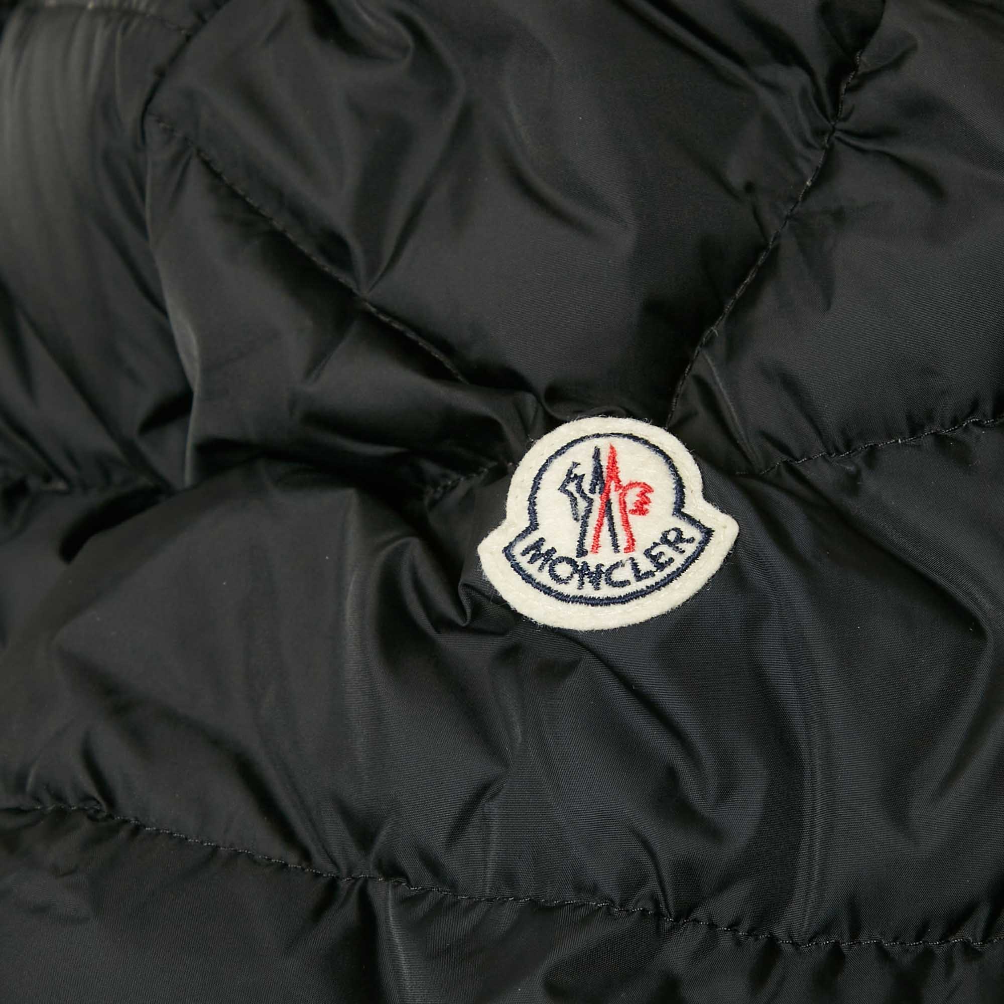 Moncler Black Real Fur Trim Nylon Hooded Down Jacket L 