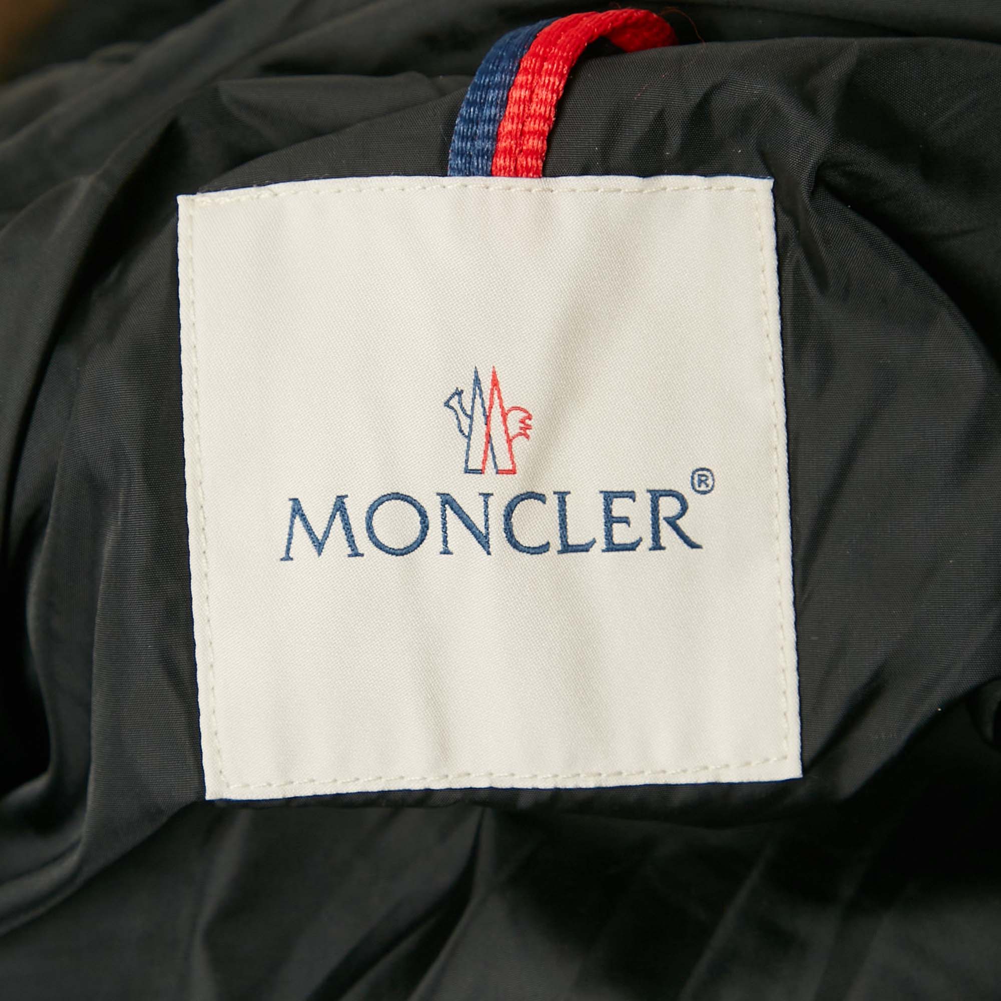 Moncler Black Real Fur Trim Nylon Hooded Down Jacket L 
