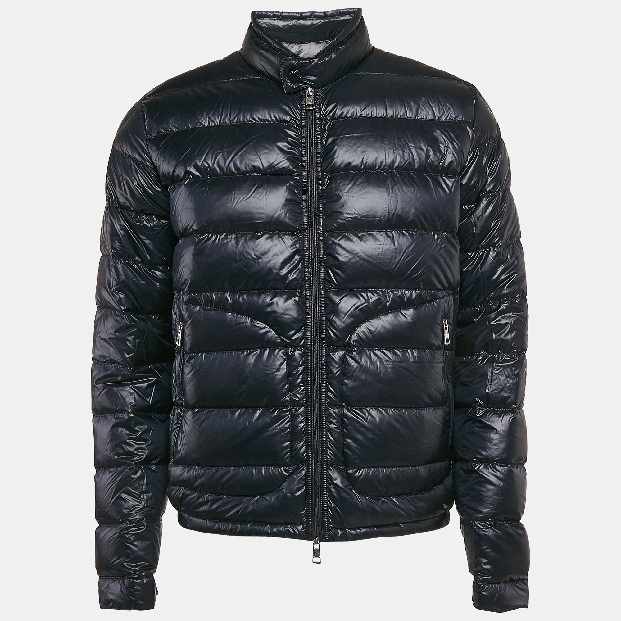 

Moncler Longue Saison Blue Nylon Down Jacket L