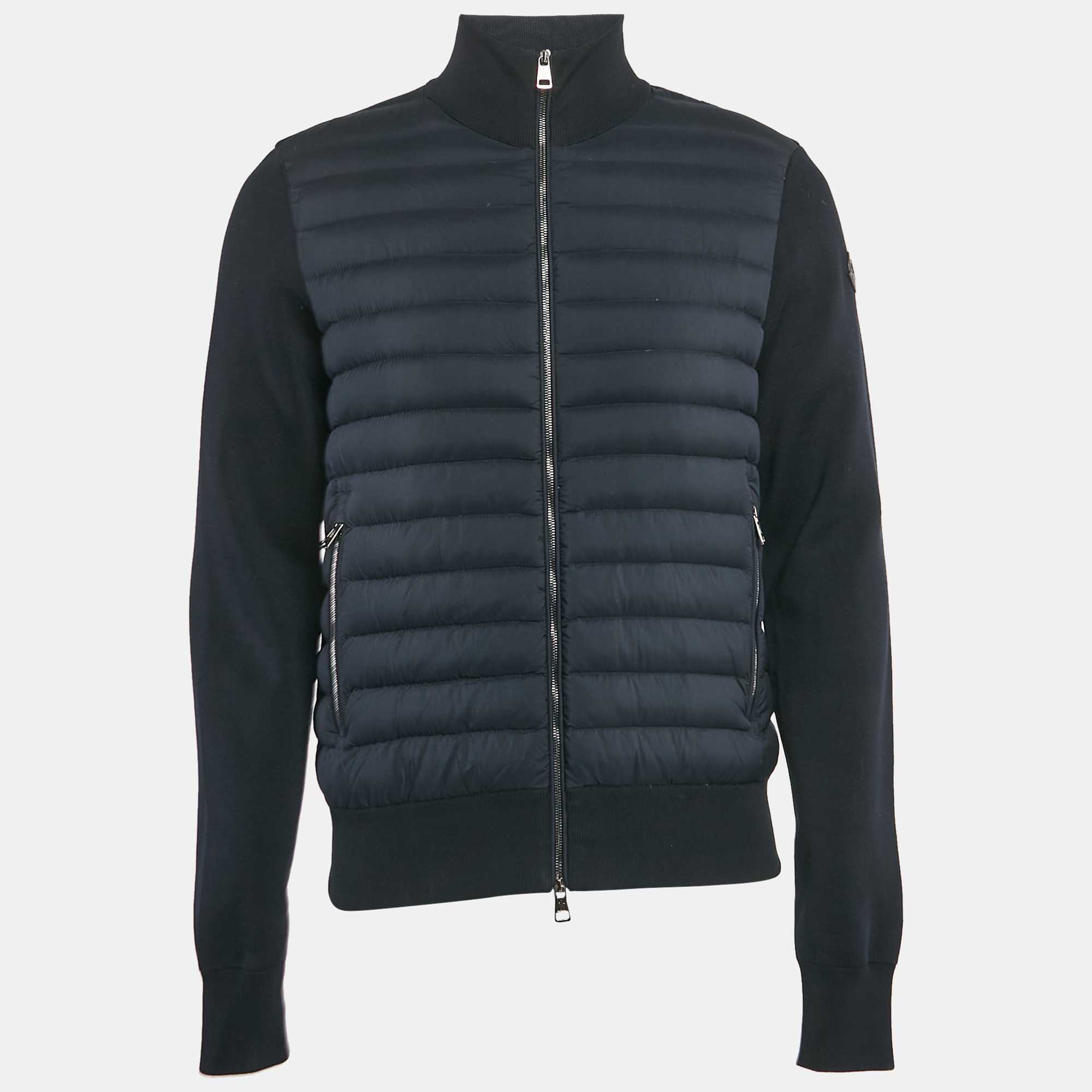 

Moncler Navy Blue Nylon and Cotton Knit Maglia Tricot Cardigan Jacket L