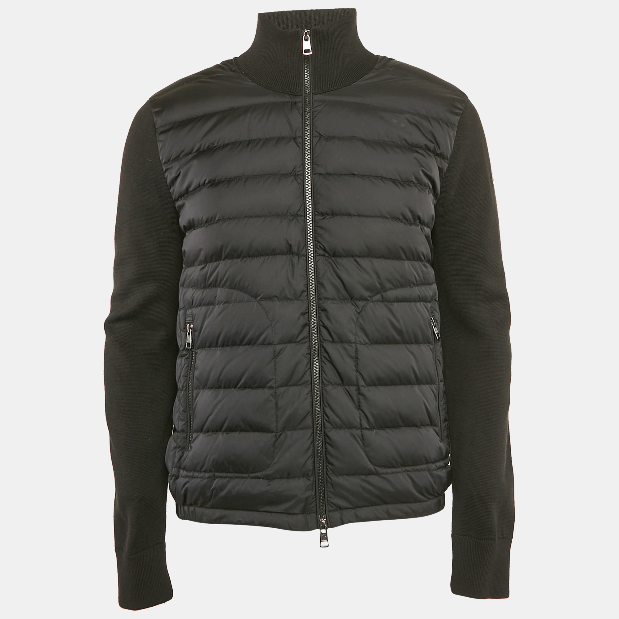 

Moncler Black Nylon and Cotton Knit Maglia Tricot Cardigan Jacket L