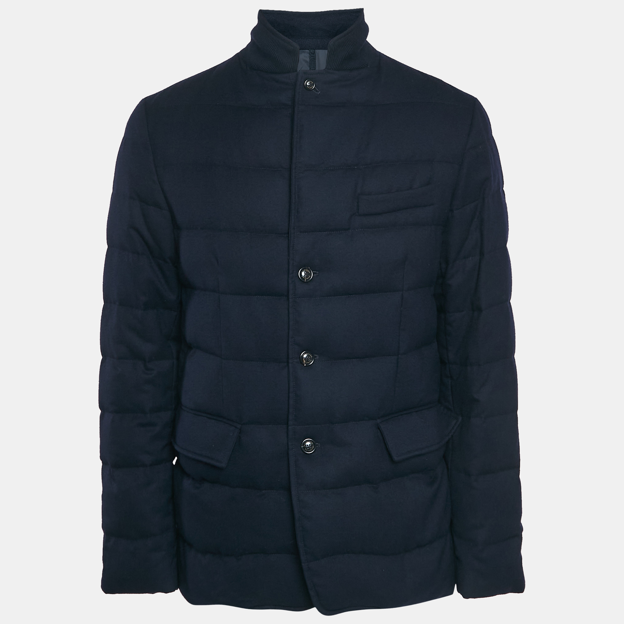 

Moncler Navy Blue Wool Zip-Up Quilted Down Jacket L