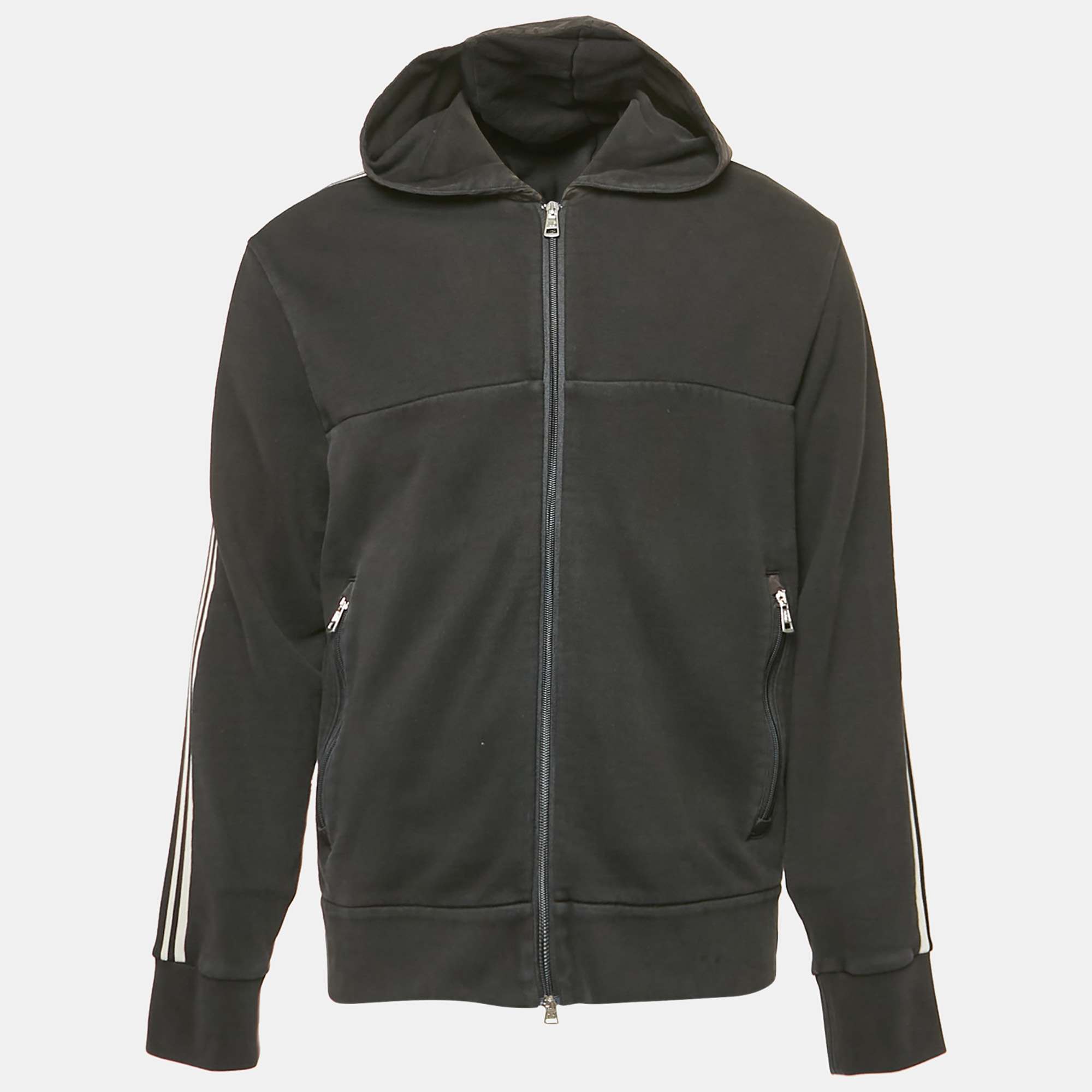 

Moncler Black Jersey Zip-Up Hooded Jacket XL