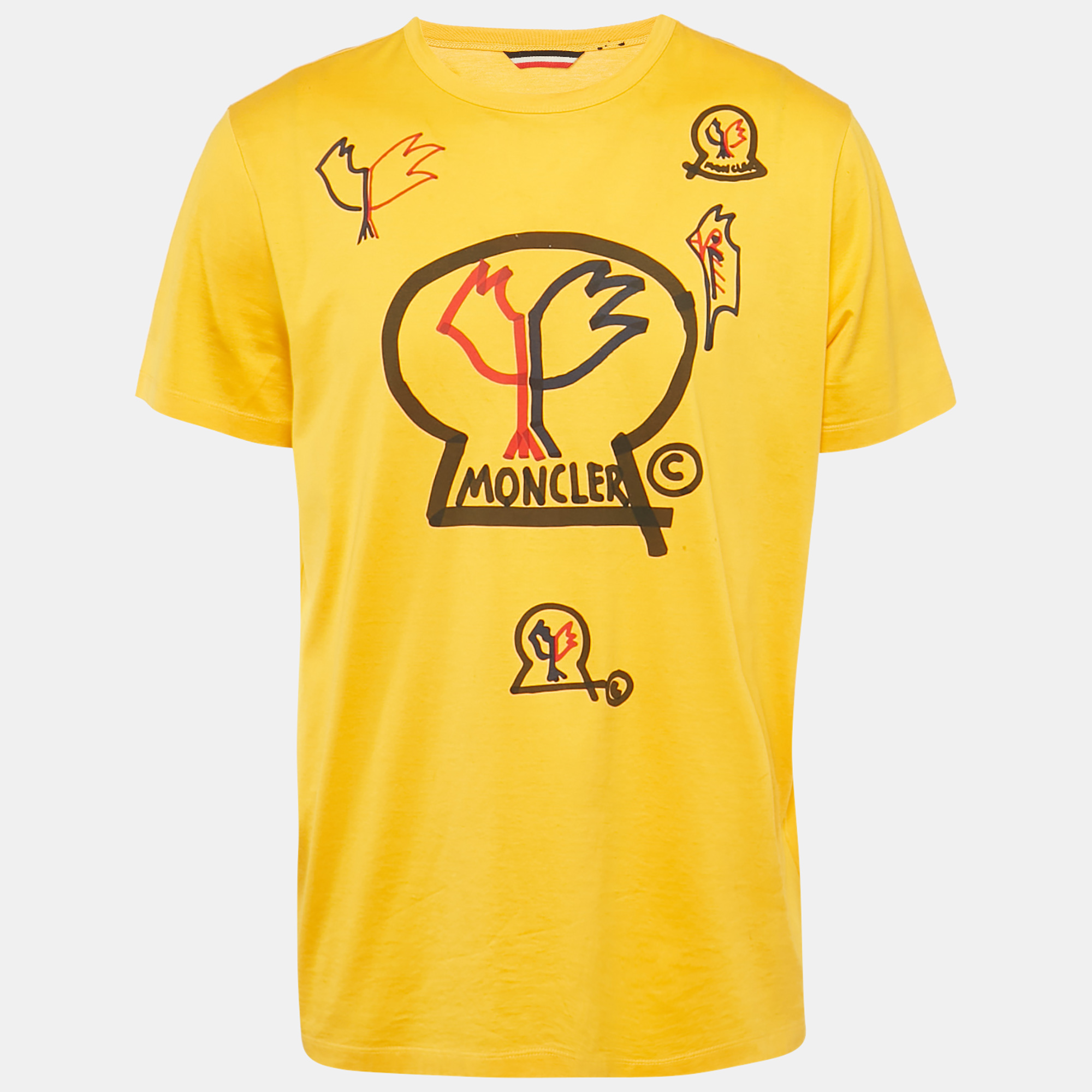 

Moncler Yellow Printed Jersey Crew Neck T-Shirt M, White