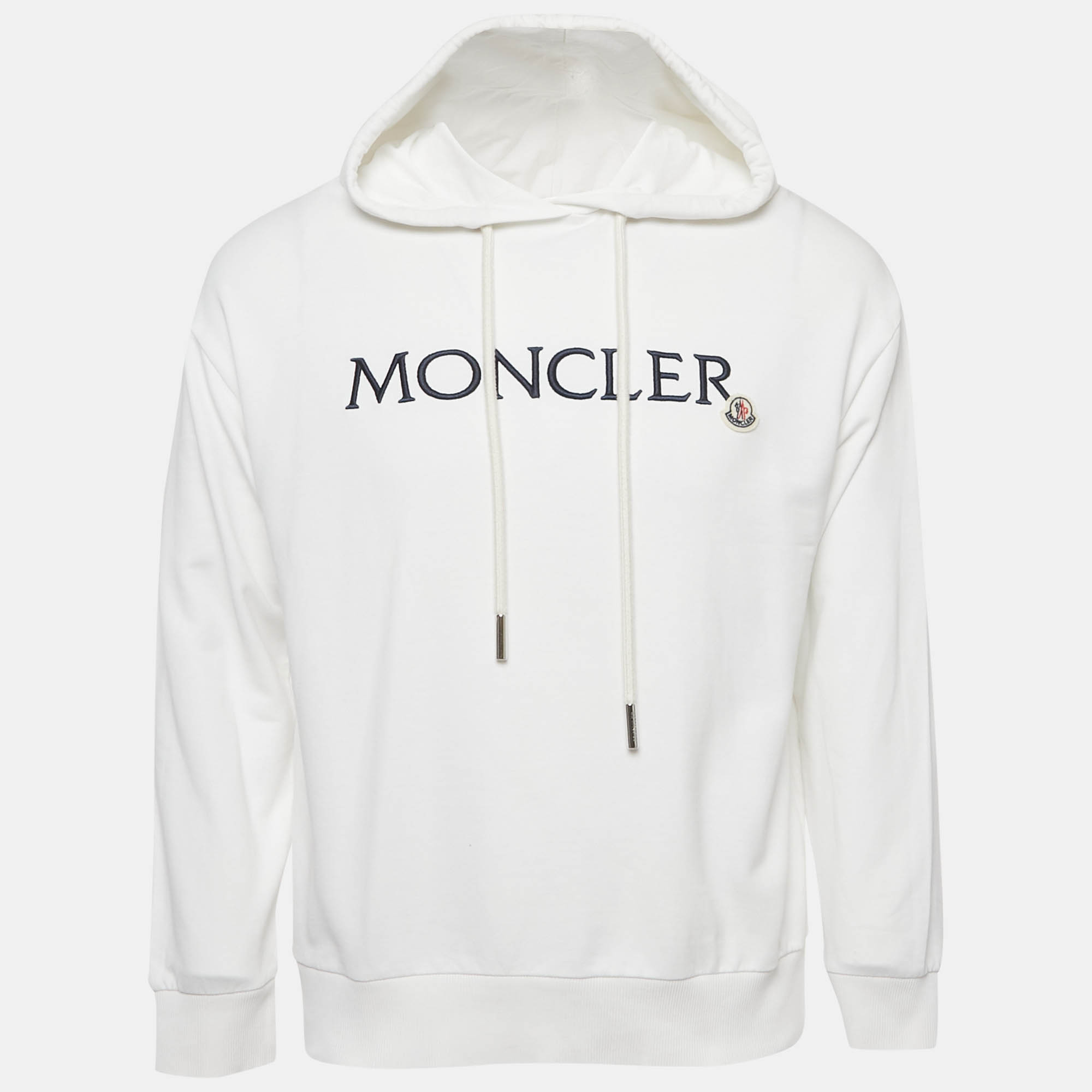 

Moncler White Logo Embroidery Cotton Hooded Sweatshirt S