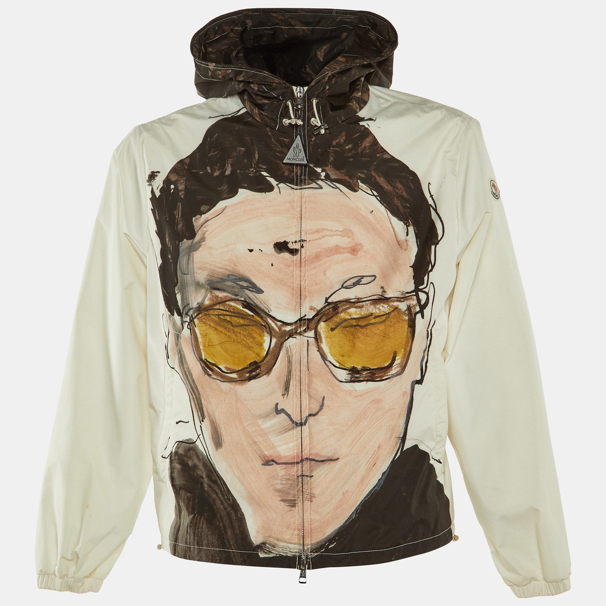 

Moncler White Printed Polyester Hooded Jacket M