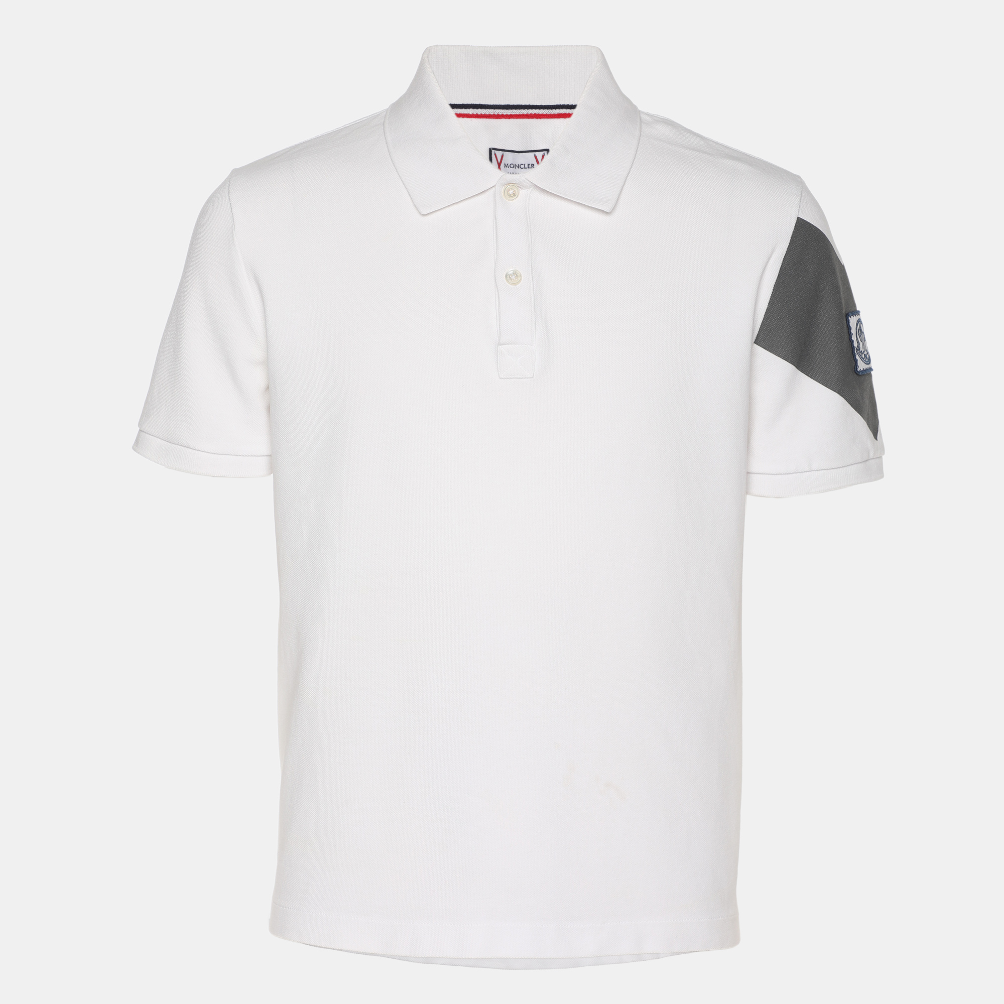 Pre-owned Moncler White Jersey Logo Patch Polo T-shirt M