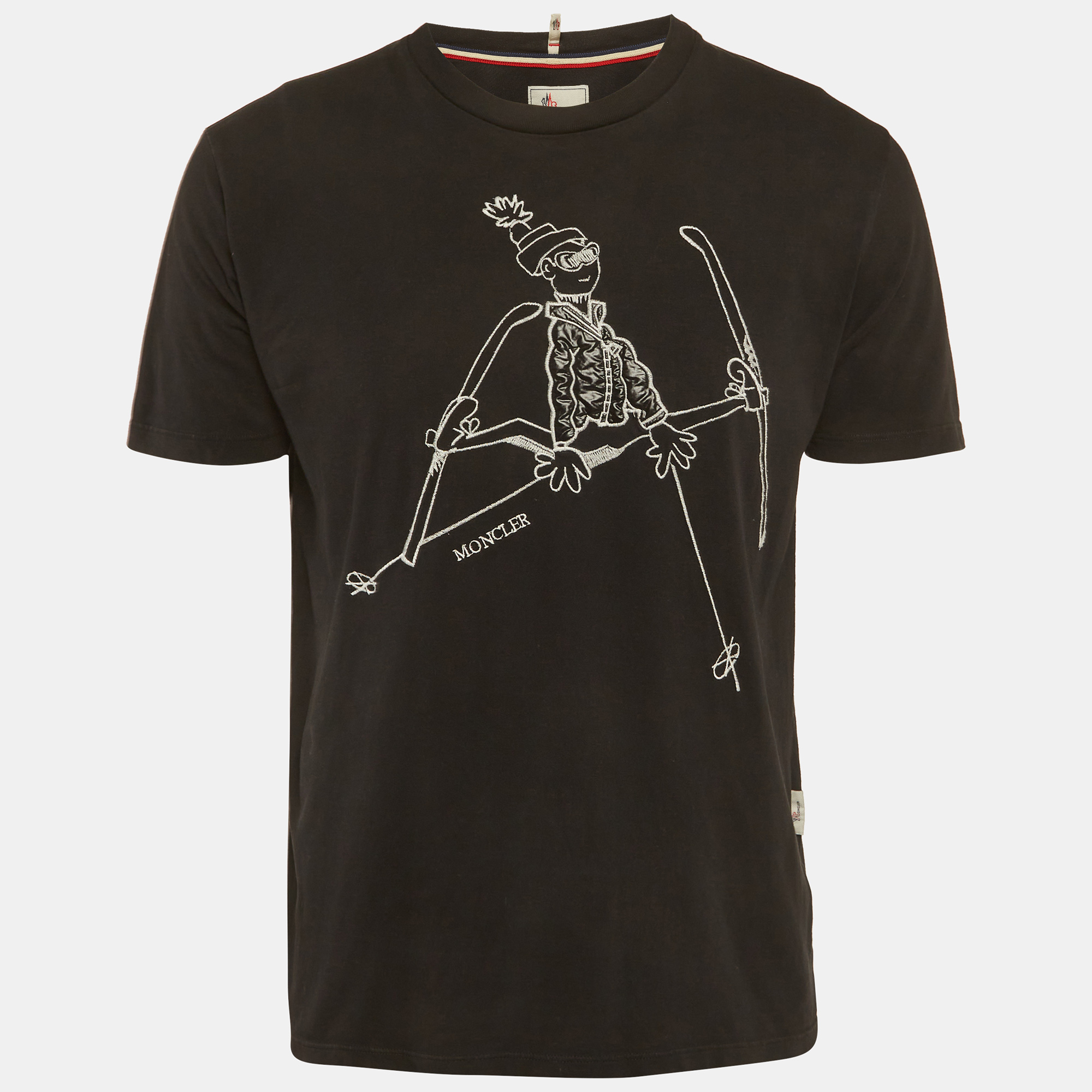 

Moncler Black Skier Embroidered Jersey T-Shirt L