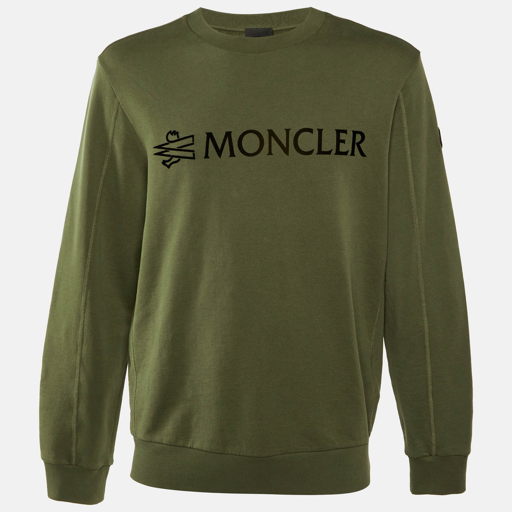 

Moncler Green Logo Print Cotton Knit Sweatshirt L