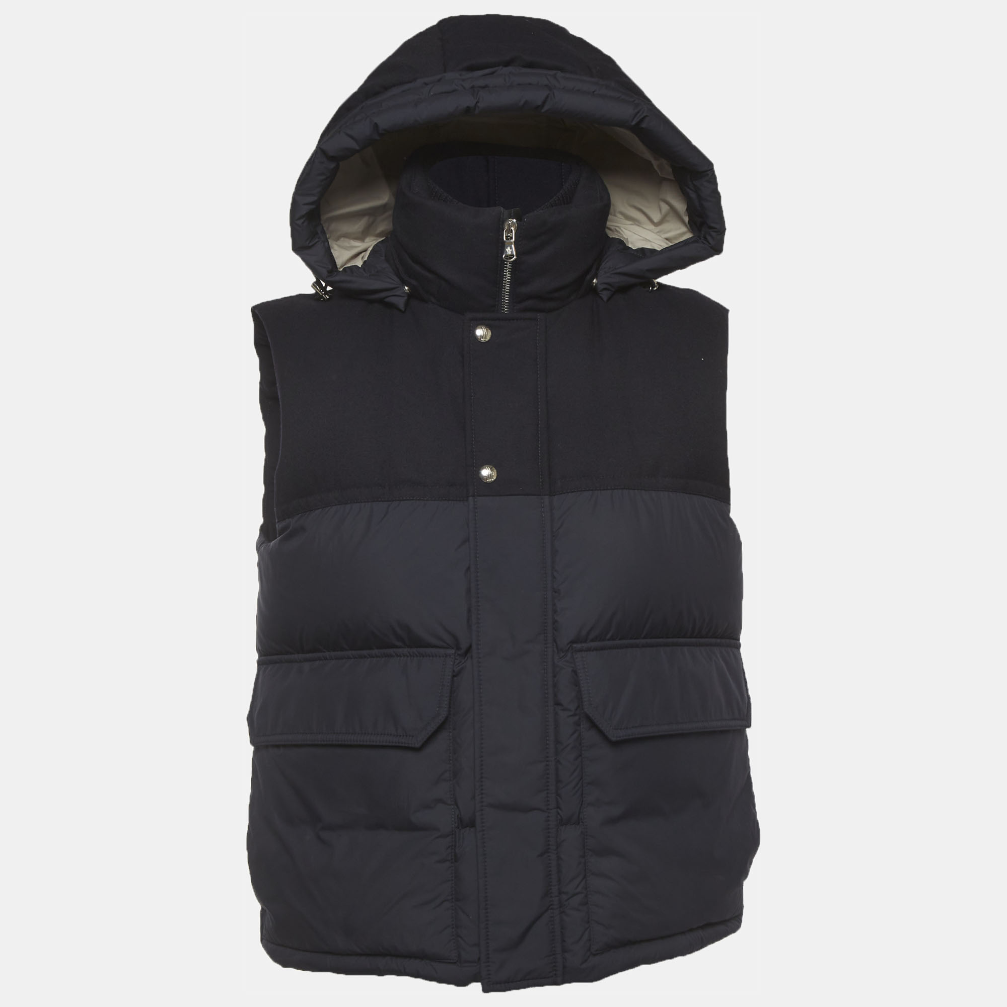 

Moncler Navy Blue Synthetic Down Hooded Gilet M