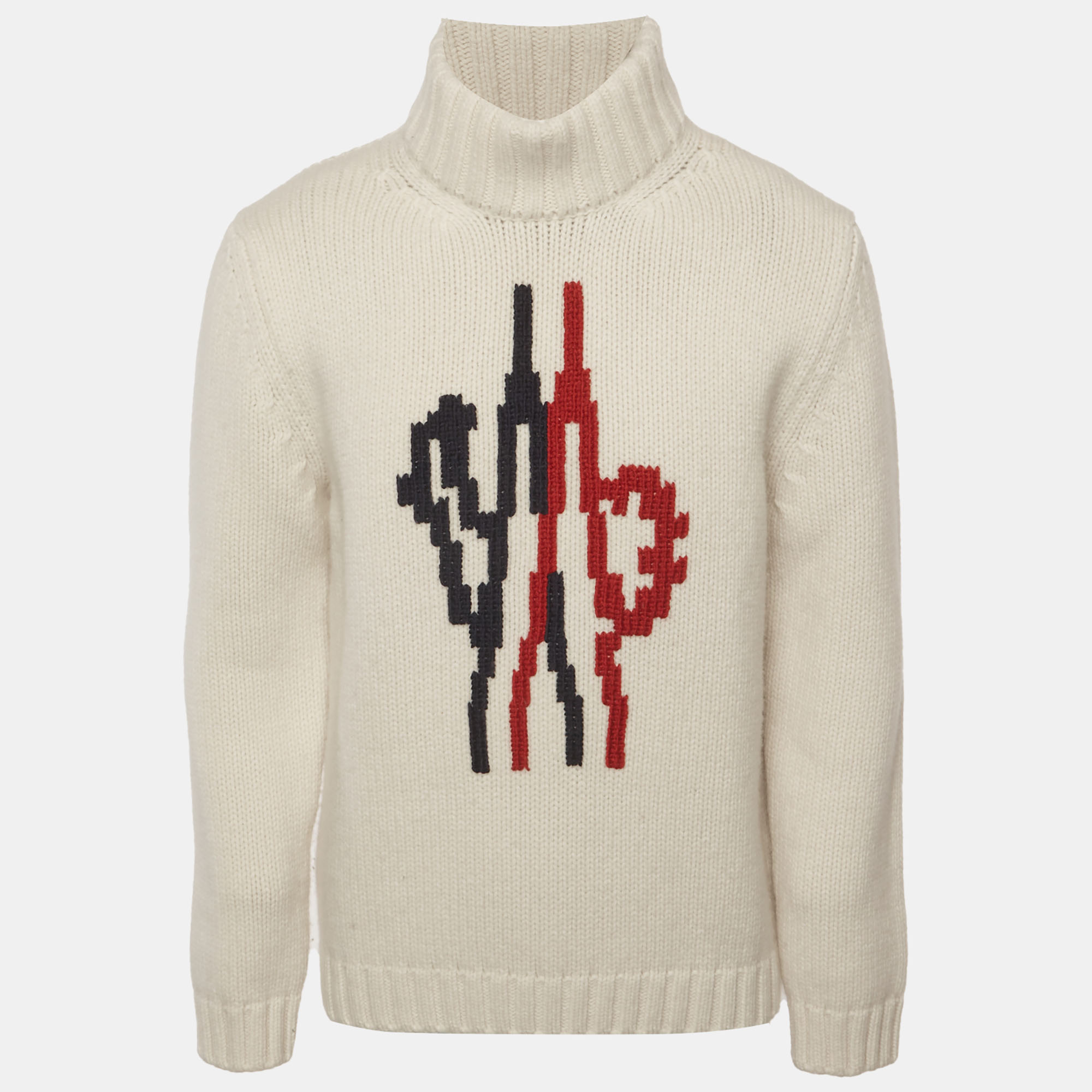 

Moncler White Logo Maglione Wool Knit Turtleneck Sweater L