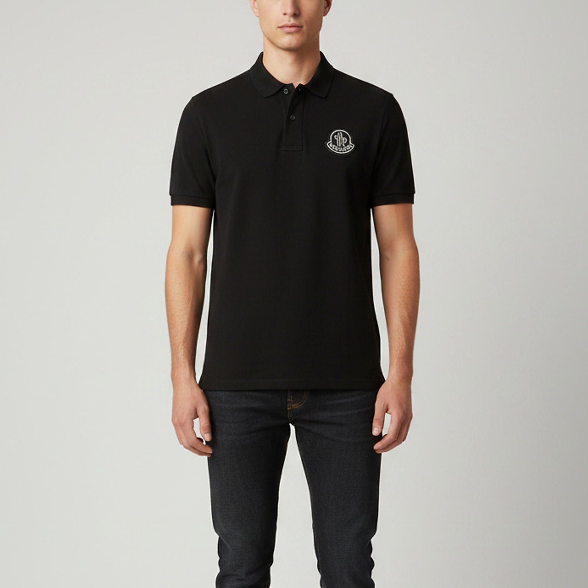 

Moncler Black Logo Applique Piqué Knit Polo T-Shirt S