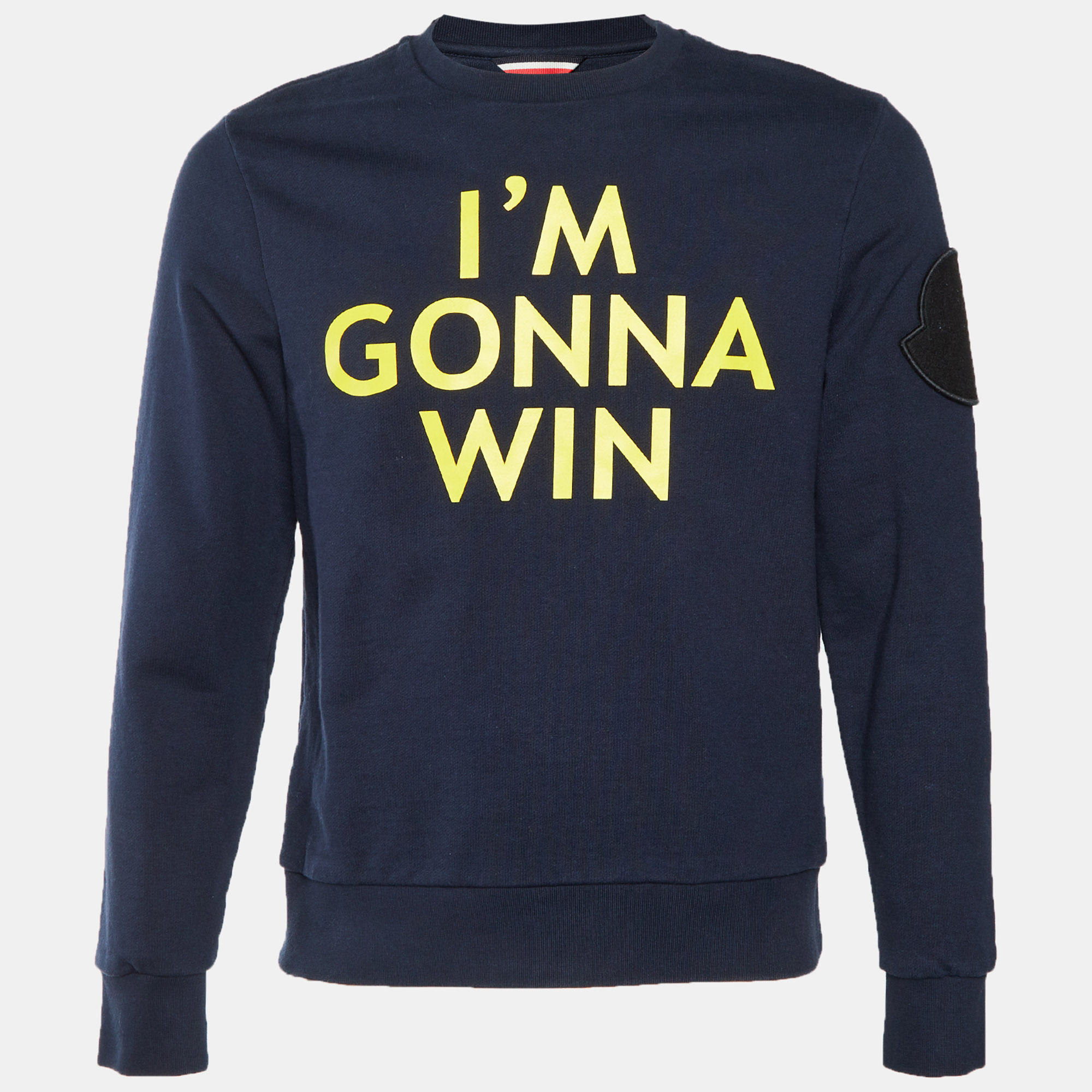 

Moncler Navy Blue Slogan Print Cotton Fleece Crewneck Sweatshirt M
