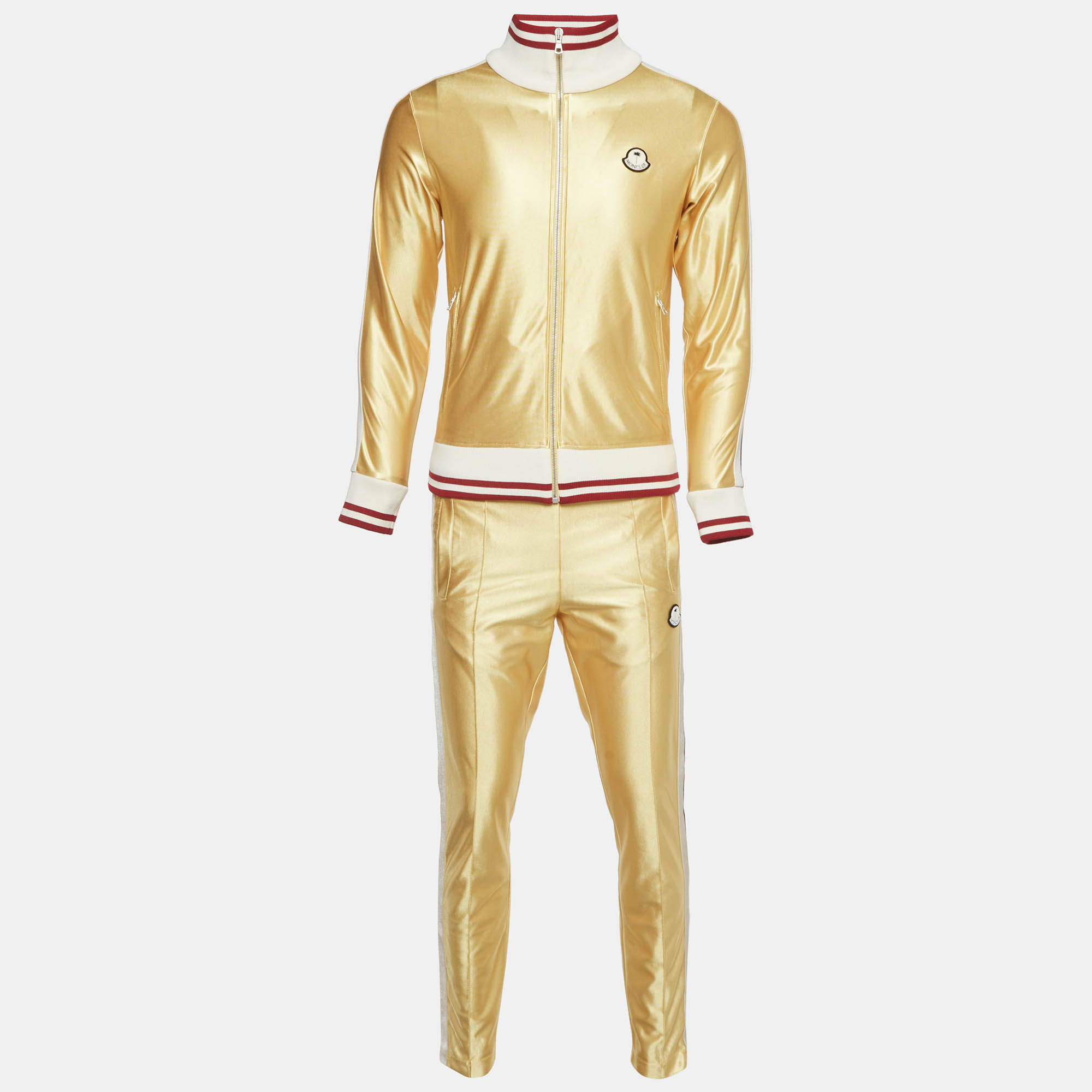 Moncler Yellow Satin Track Zip-Up Jacket and Pants Set XS