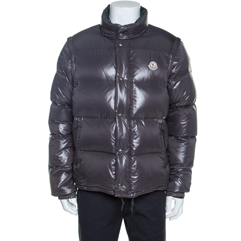 Moncler Grey Down Convertible Hooded Puffer Jacket / Vest XXL Moncler | TLC