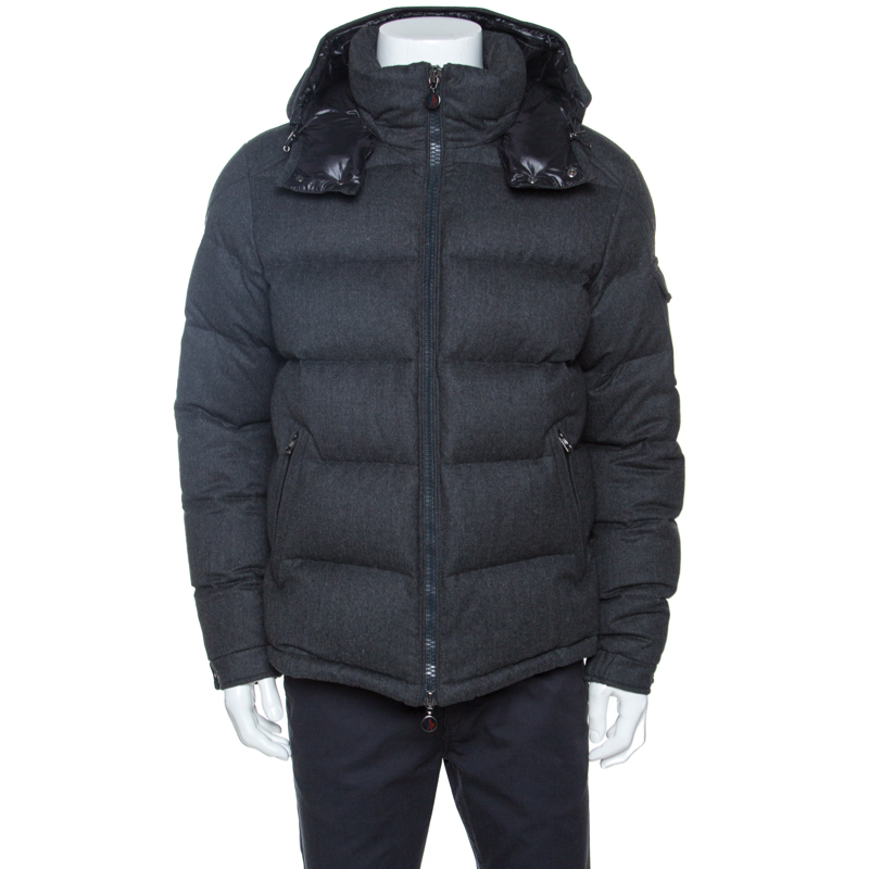 Moncler Grey Wool Quilted Down Hooded Montgenevre Jacket XXL Moncler ...