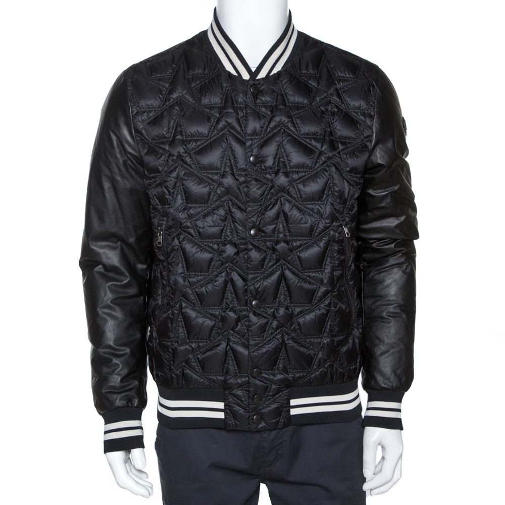 Moncler Black Star Pattern Quilted Down Auburn Jacket XL