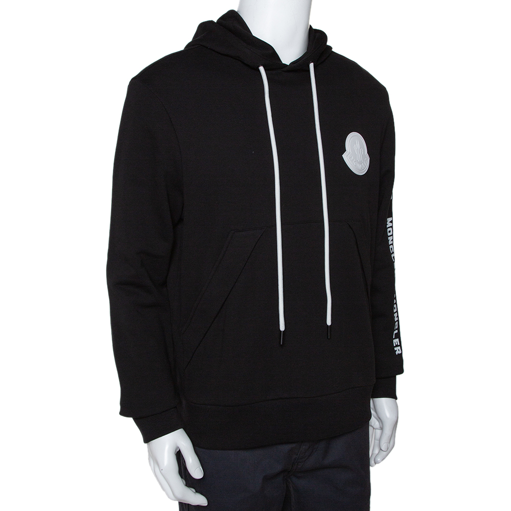 

Moncler Black Maglia Logo Appliqued Cotton Hooded Sweatshirt