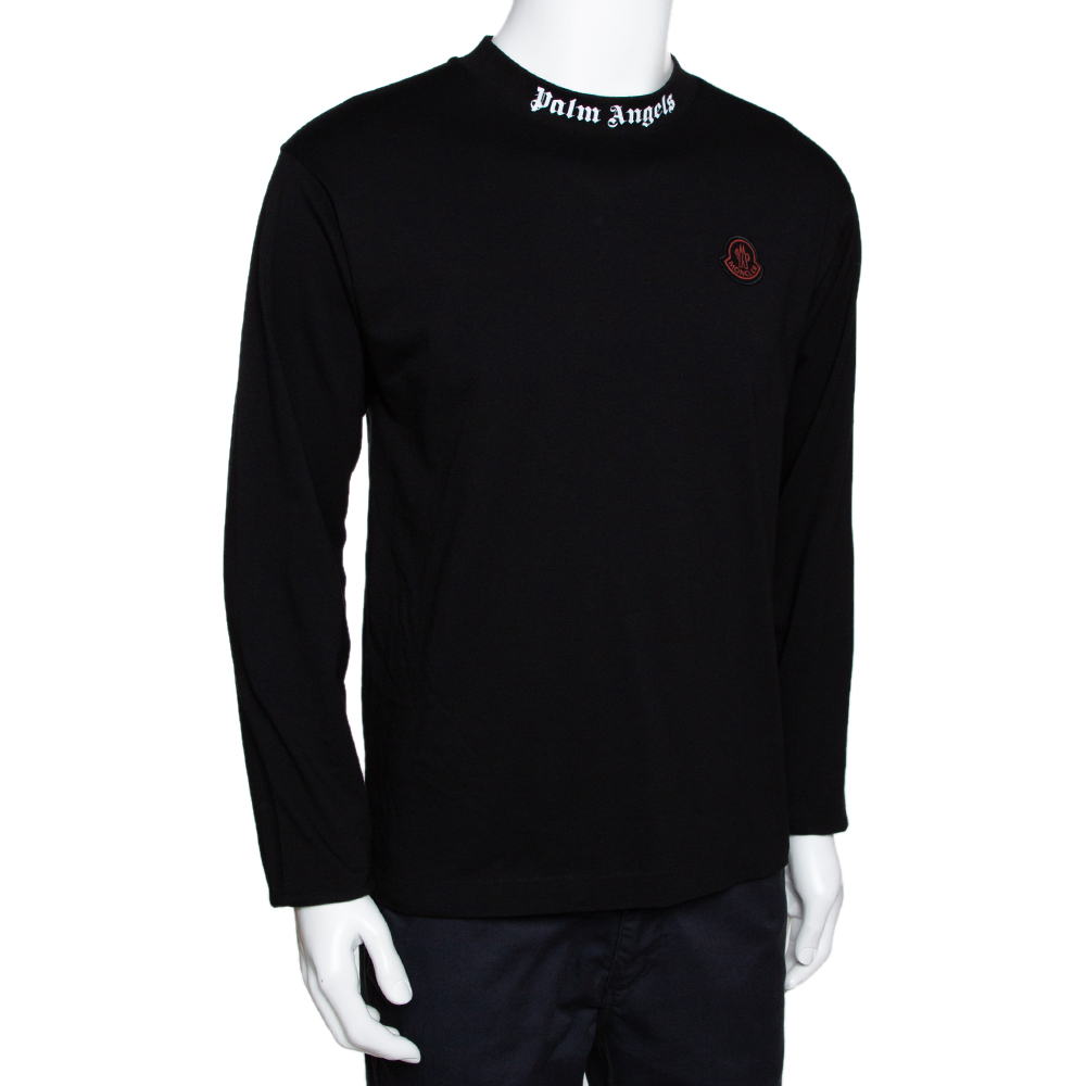 

Moncler X Palm Angels Black Logo Print Cotton Long Sleeve T-Shirt