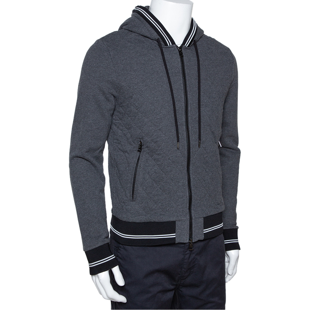 

Moncler Grey Diamond Quilted Cotton Zip Front Hoodie