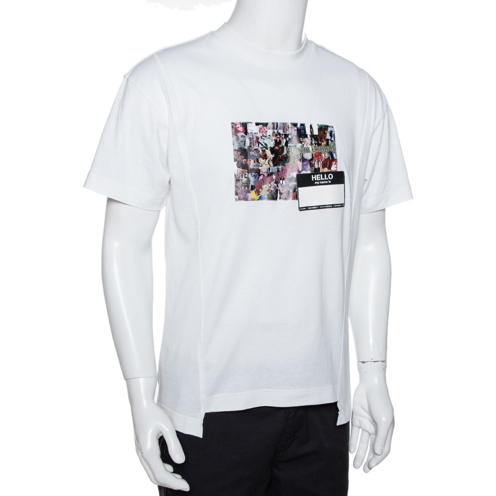 

8 Moncler X Palm Angels White Collage Print Cotton Crew Neck T-Shirt