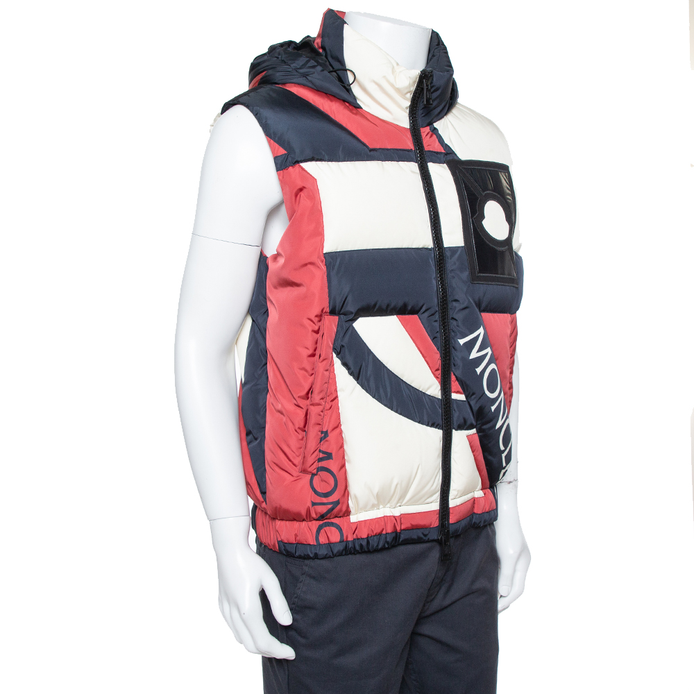 

Moncler Tricolor Synthetic Down Filled Sleeveless Hooded Puffer Gilet, Multicolor
