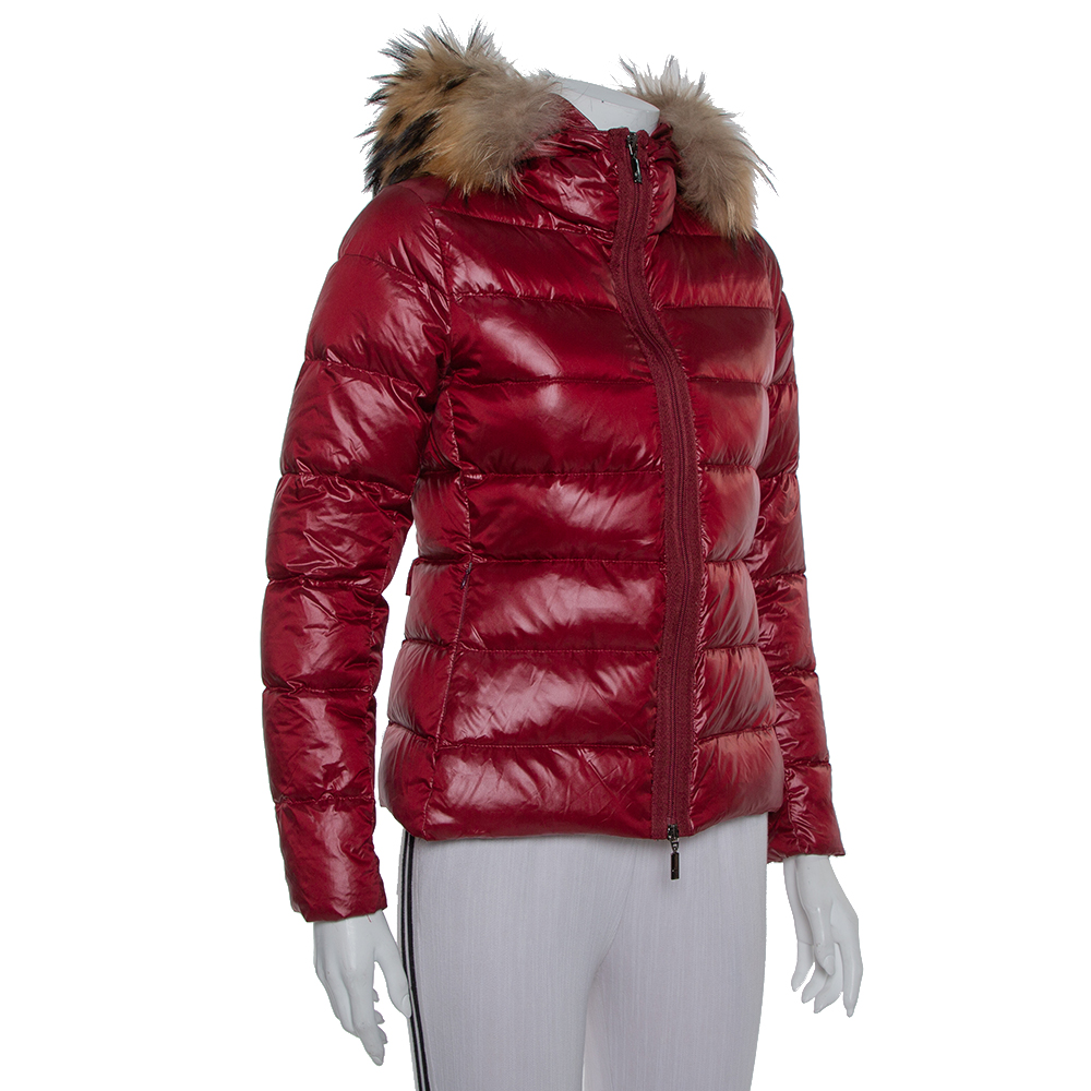

Moncler Burgundy Synthetic Down Fur Lined Hooded Puffer Jacket