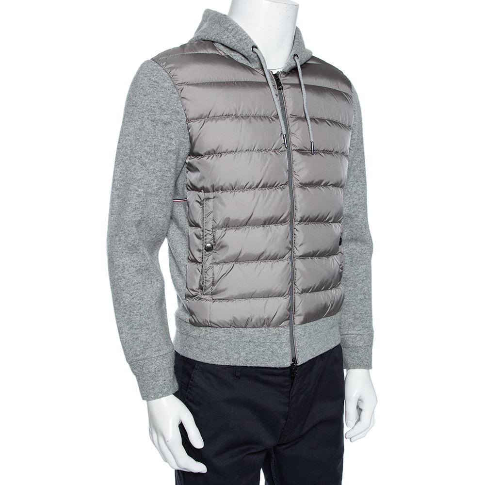 

Moncler Grey Wool & Quilted Synthetic Zip Front Hooded Maglia Jacket