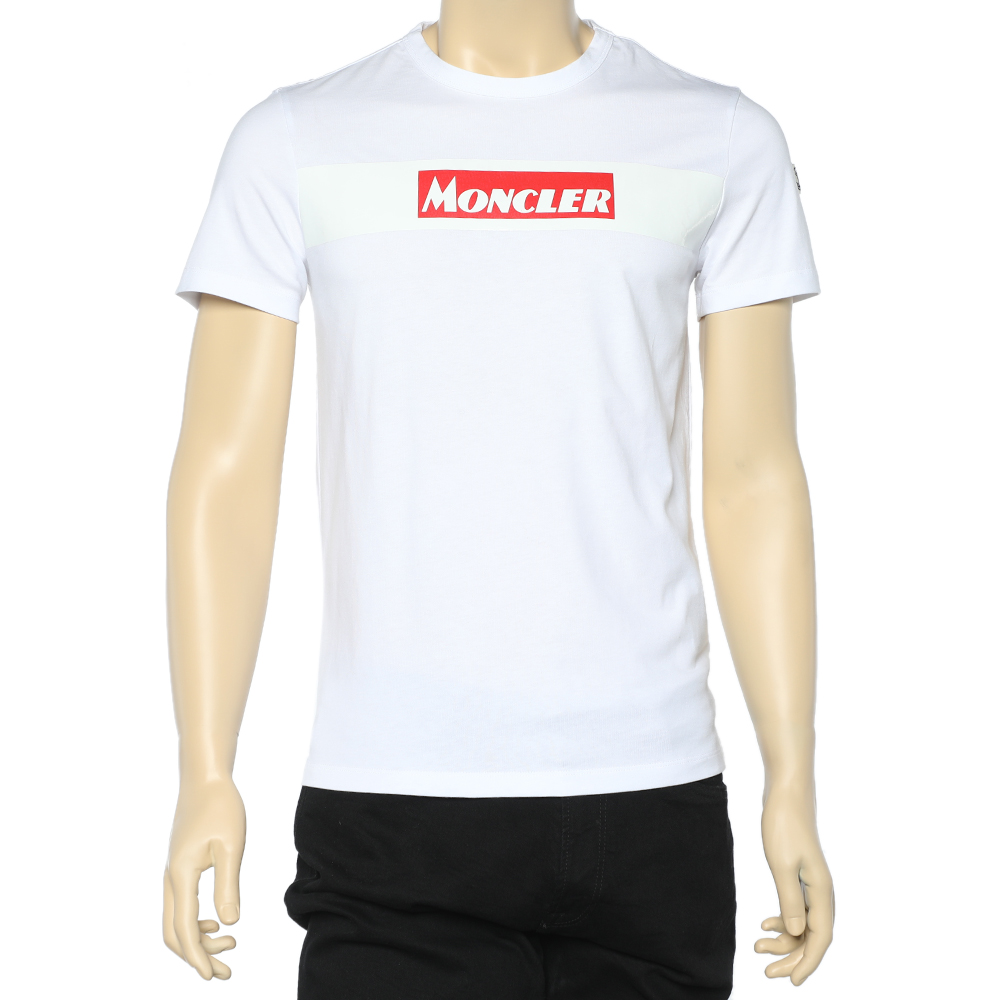 Pre-owned Moncler White Logo Printed Cotton Roundneck T-shirt S