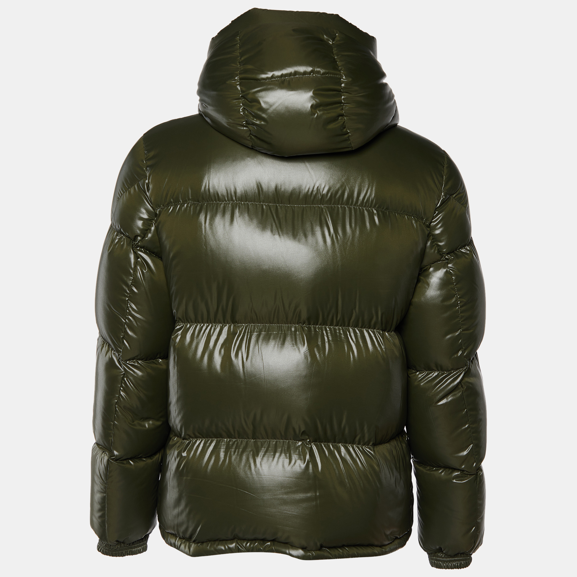 

Moncler Olive Green Quilted Synthetic Hooded Montbeliard Jacket