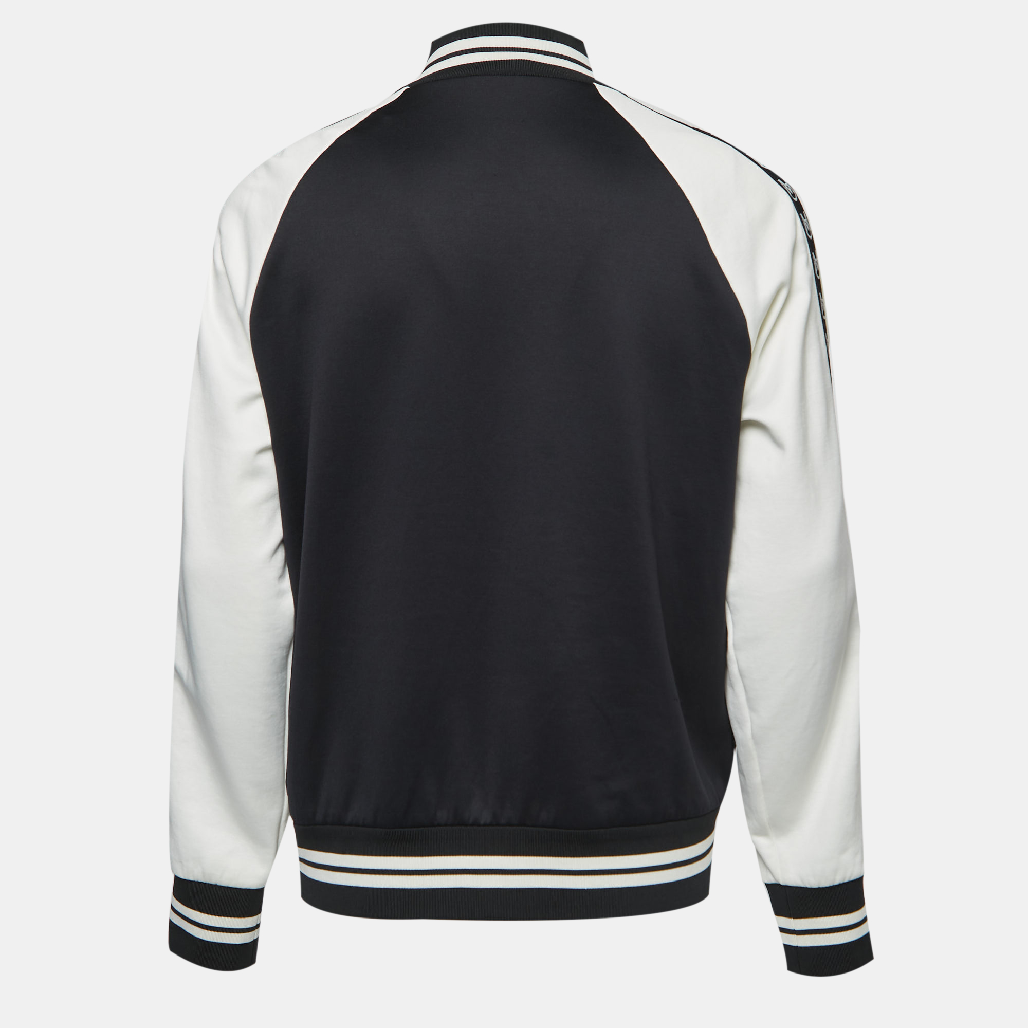 

Moncler Black & White Jersey Logo Stripe Detail Bomber Jacket