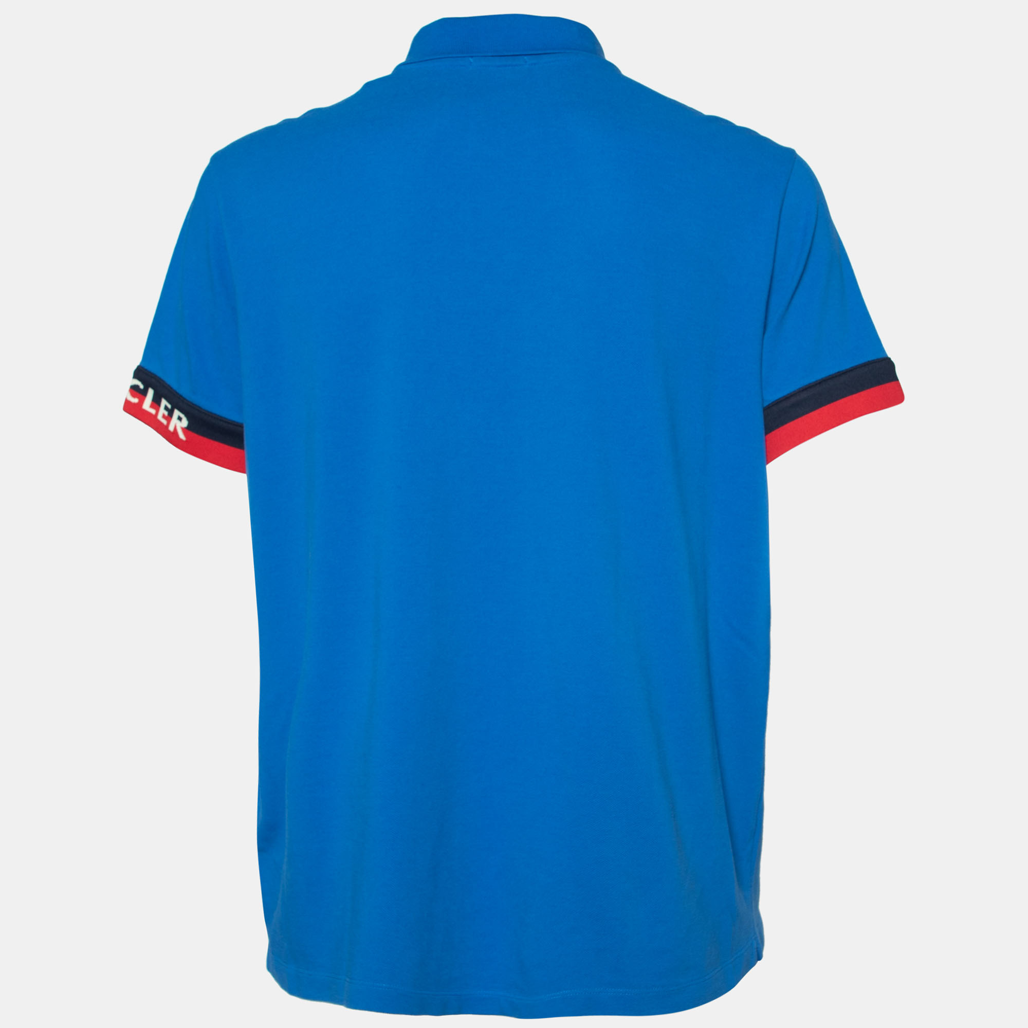 

Moncler Blue Cotton Pique Logo Trim Polo T-Shirt