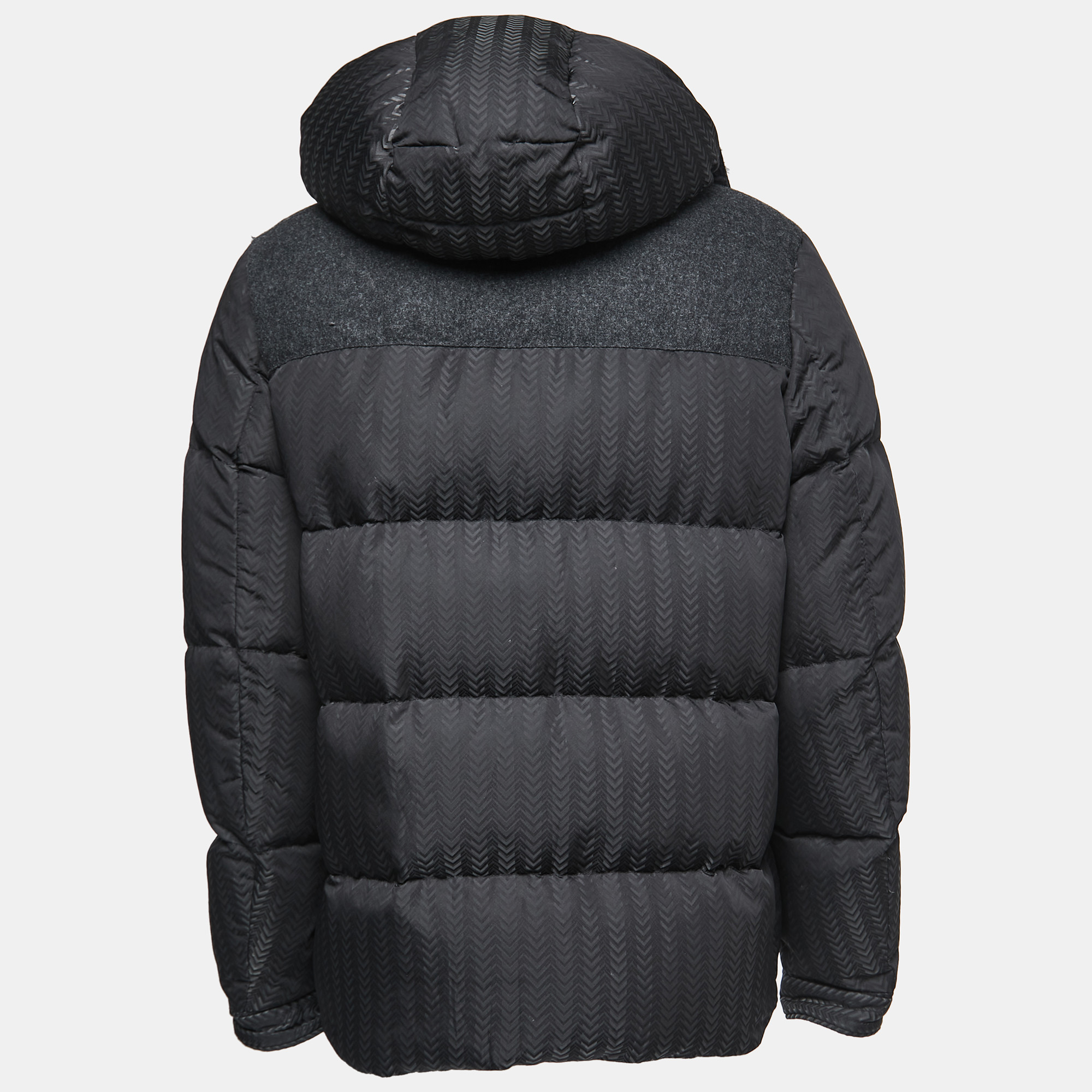

Moncler Black Chevron Patterned Synthetic Hooded Puffer Jacket