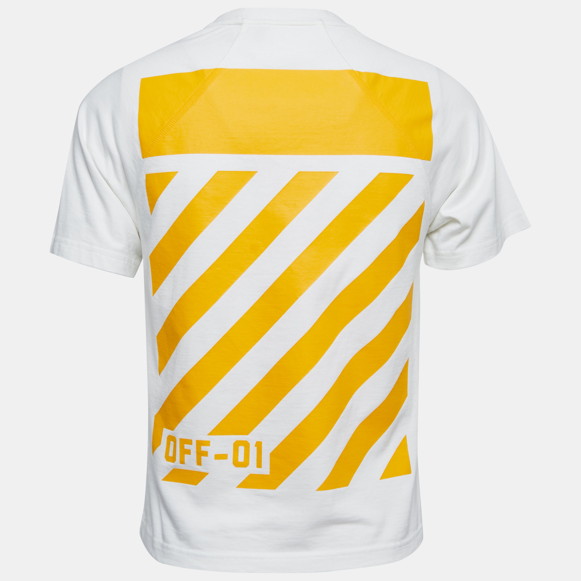 

Moncler White/Yellow Print Cotton Crew Neck Half Sleeve T-Shirt