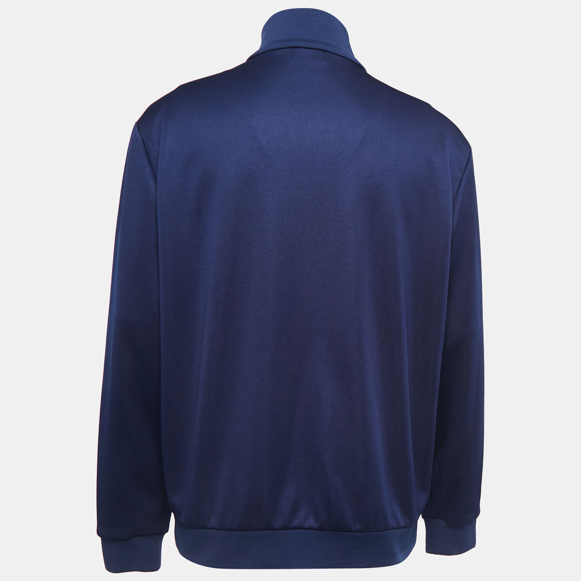 

Moncler Navy Blue Striped Logo Patch Zip Up Jacket
