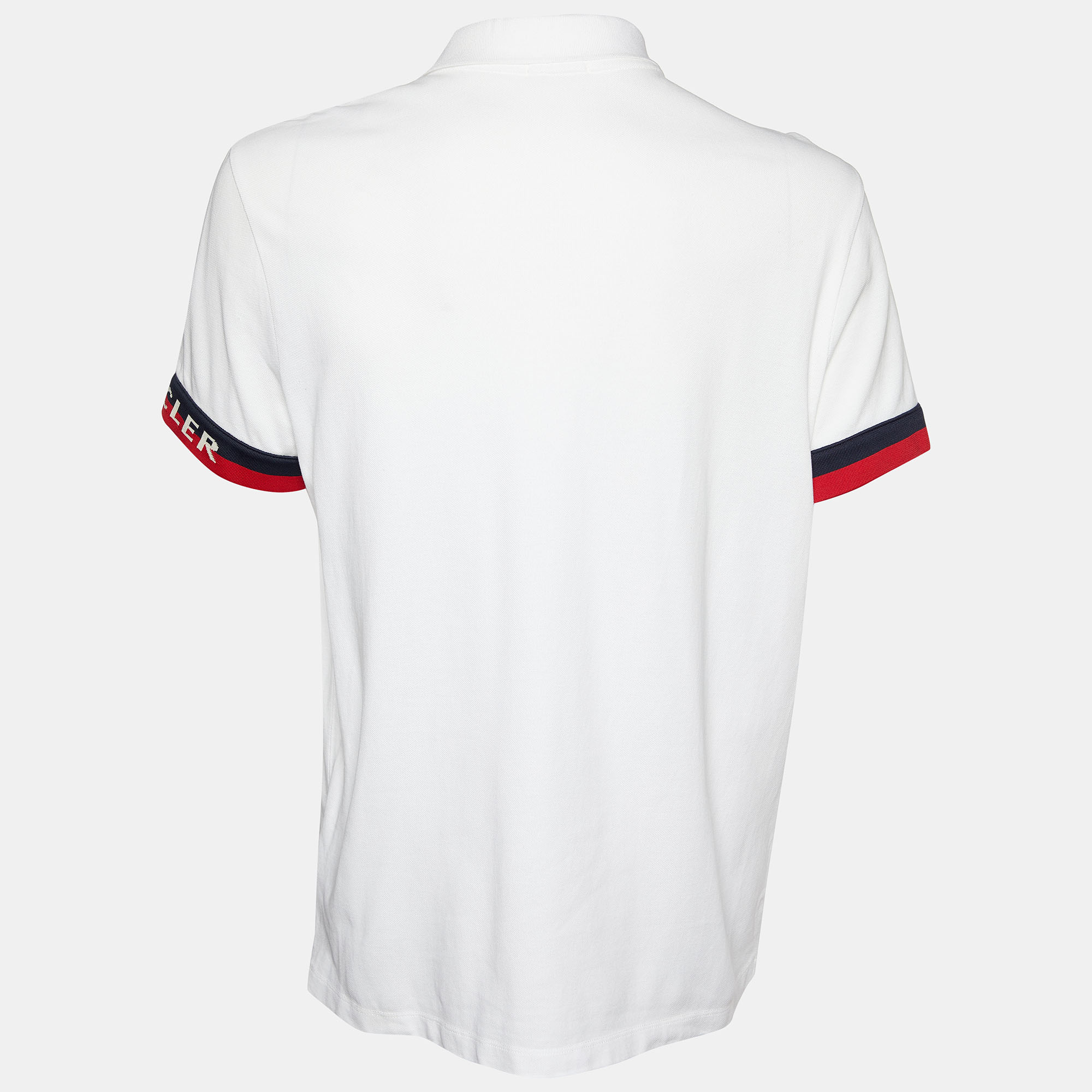 

Moncler White Cotton Pique Logo Sleeve Trim Polo T-Shirt