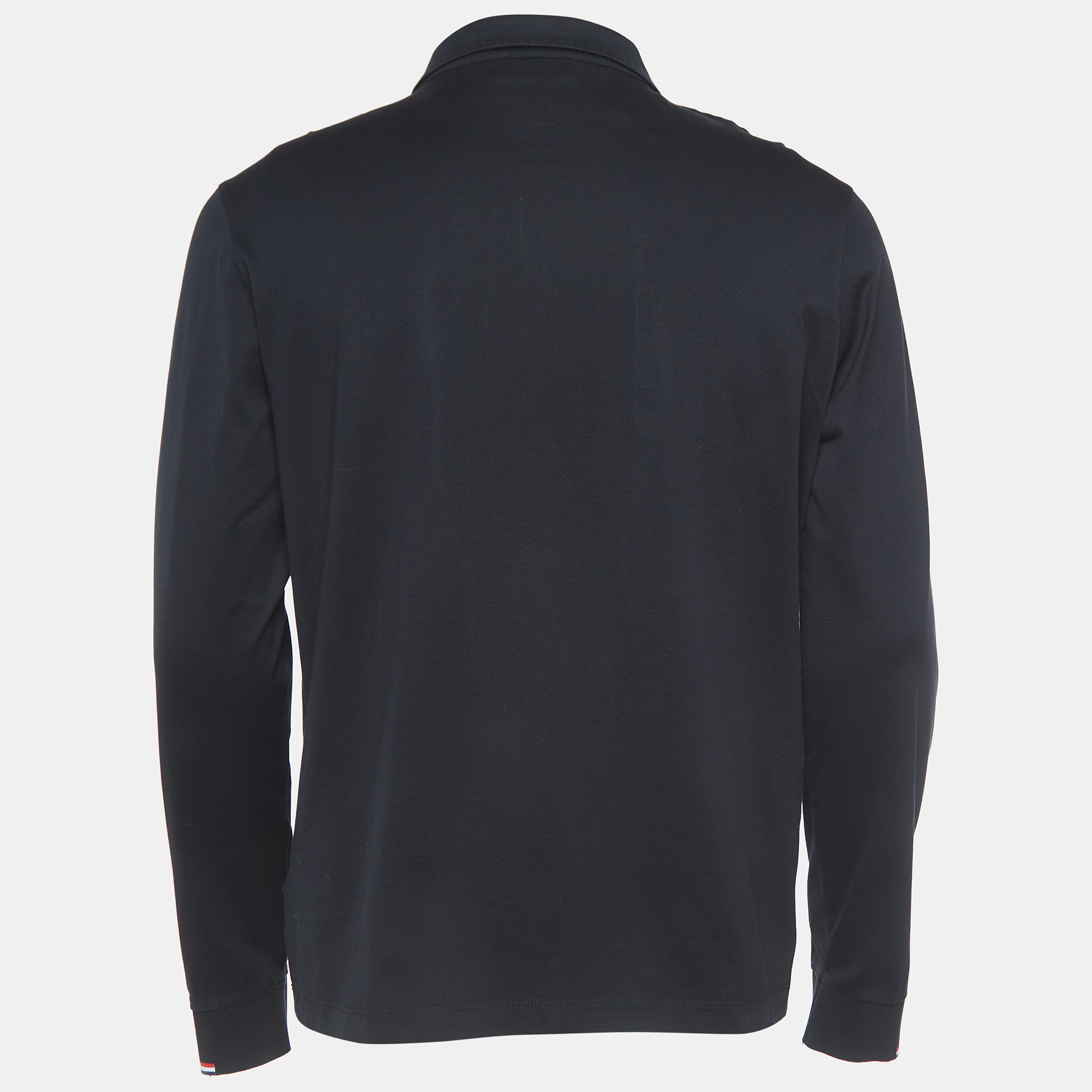 

Moncler Black Cotton Long Sleeve Polo T-Shirt