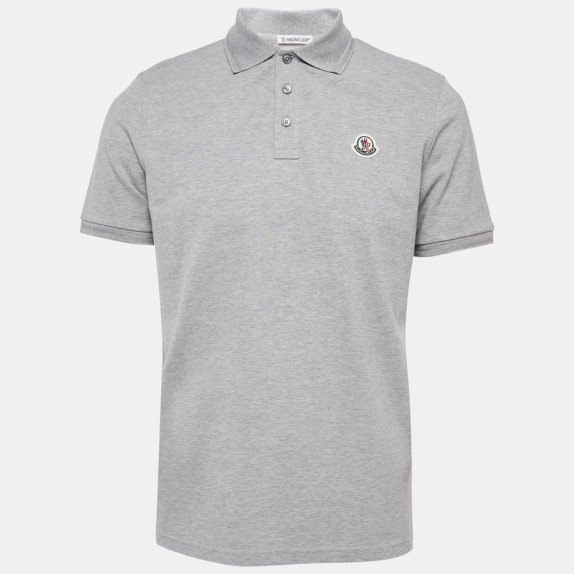 

Moncler Grey Cotton Pique Logo Patch Polo T-Shirt