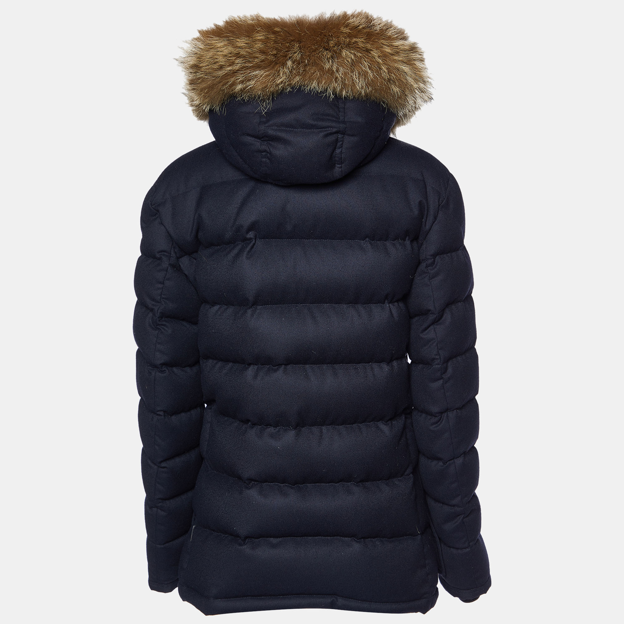 

Moncler Navy Blue Wool Fur Hooded Rethel Puffer Jacket