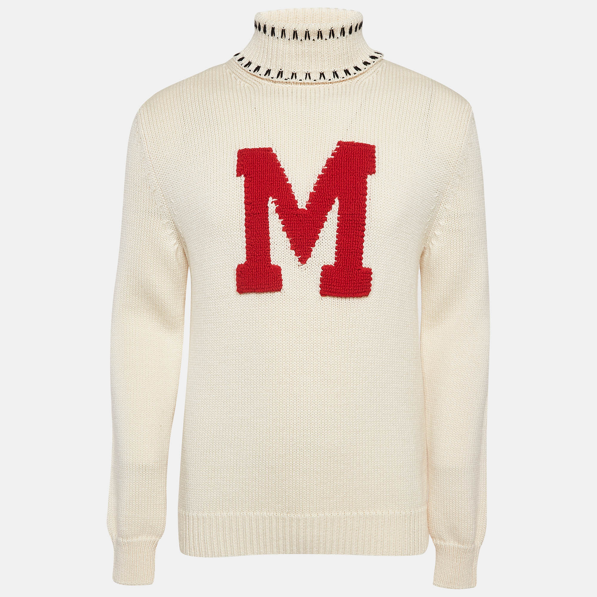 

Moncler 2 1952 White Intarsia Wool Knit Turtleneck Sweater L