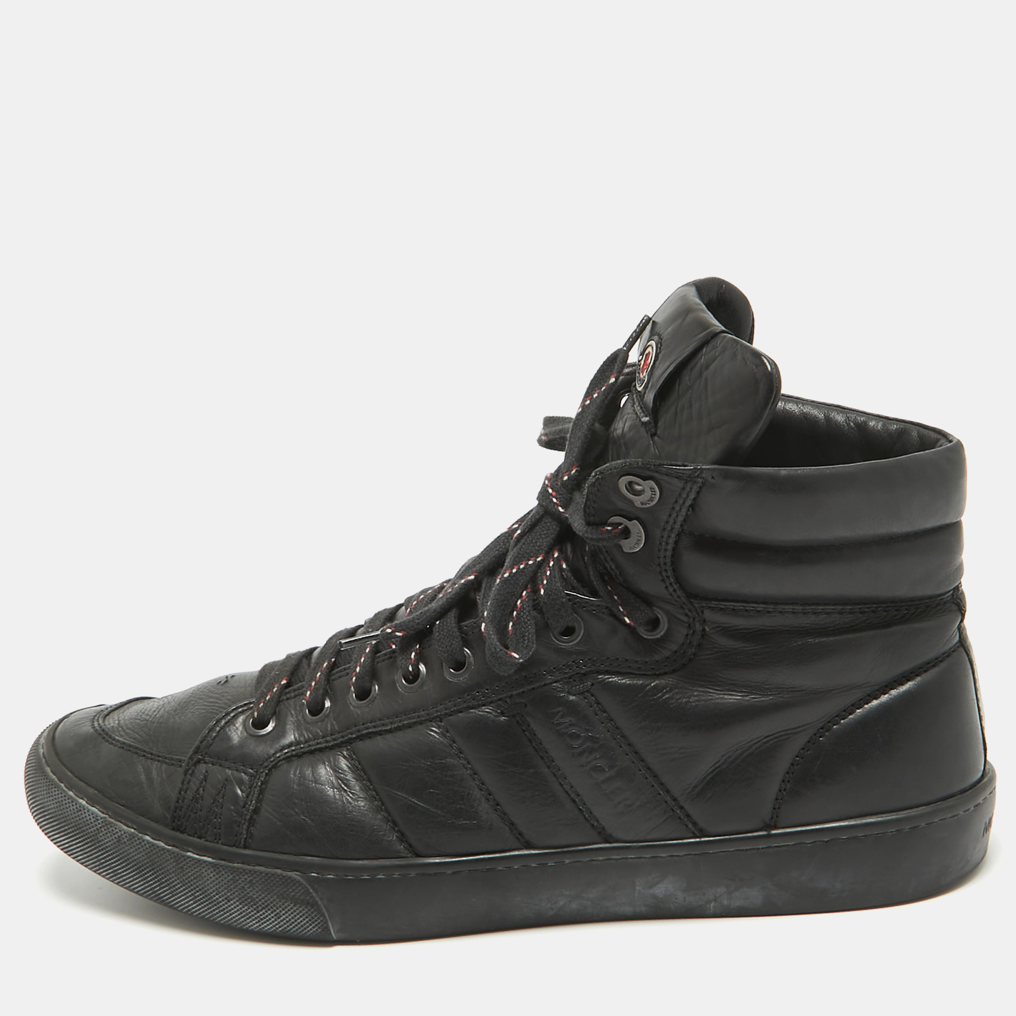 

Moncler Black Leather High Top Sneakers Size