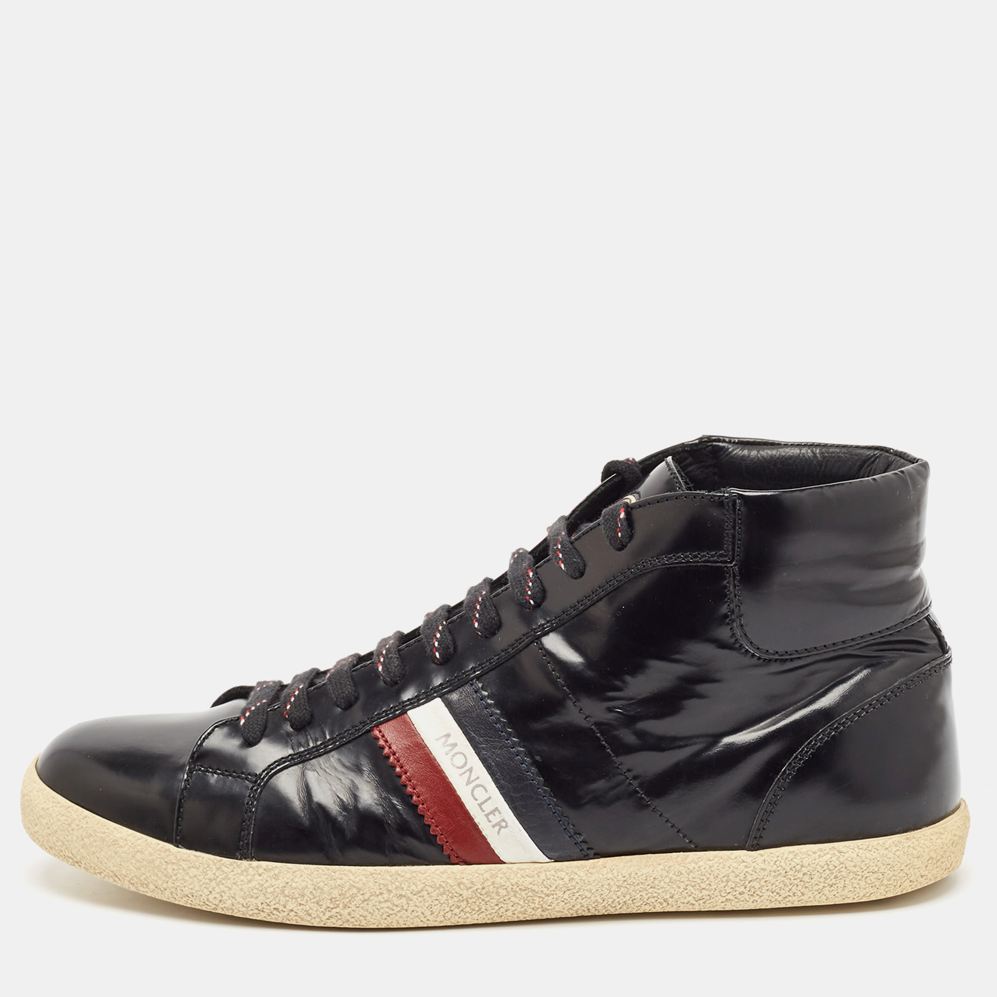 

Moncler Black Brushed Leather High Top Sneakers Size