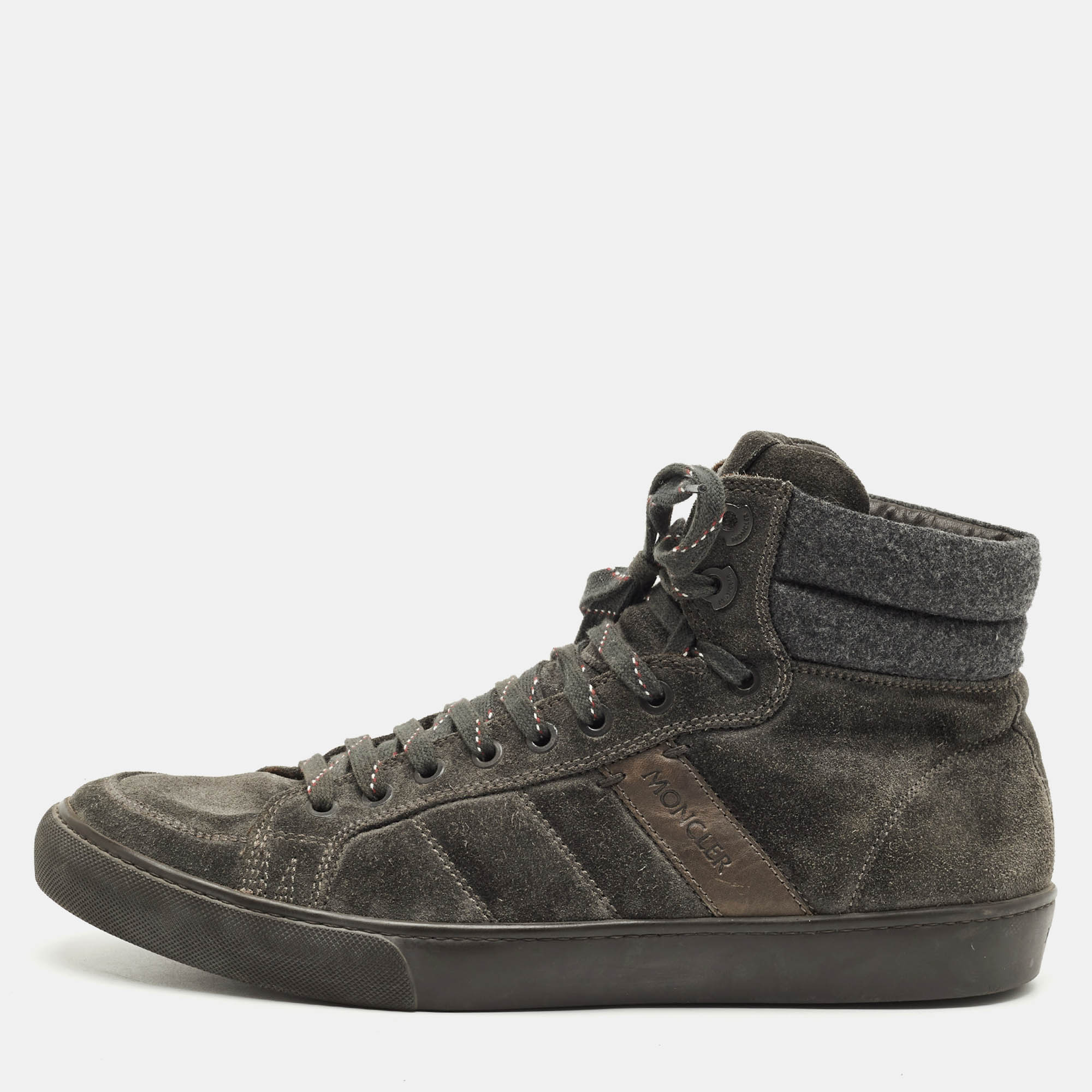 Pre-owned Moncler Lyon Size 43 Grey Suede High Top Sneakers In Gray