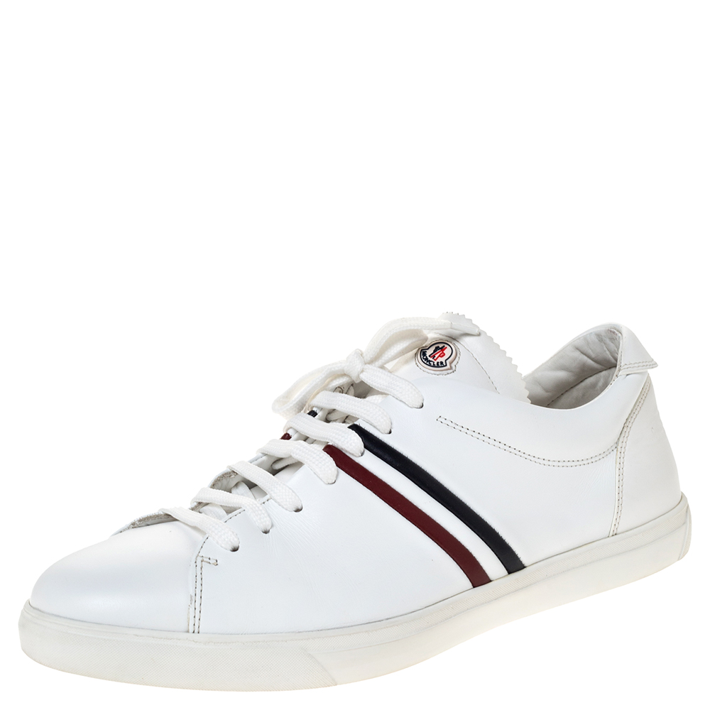 Moncler White Leather Low Top Sneakers Size 45