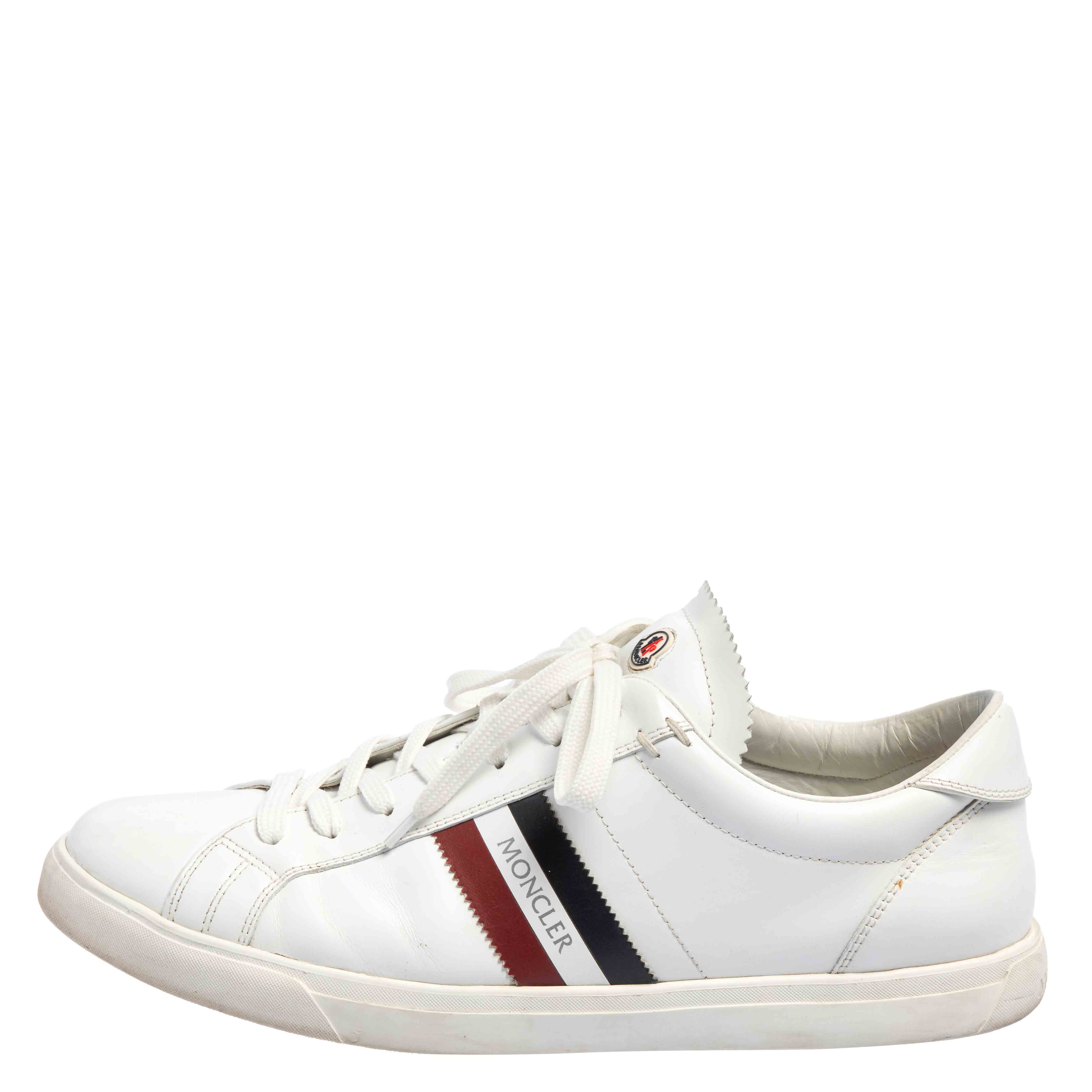 

Moncler White Leather Monaco Stripe Detail Low Top Sneakers Size