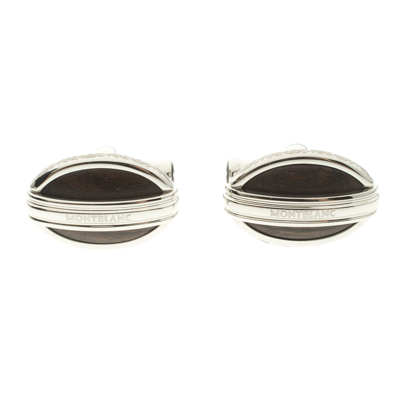 Pre Owned Montblanc L'Aubrac Wood Inlay Stainless Steel Cufflinks