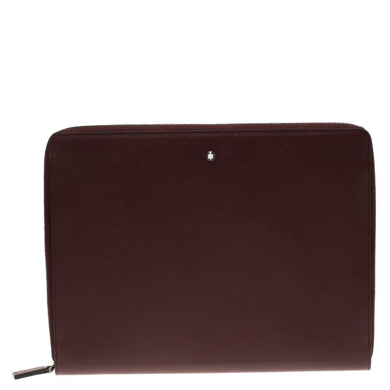 Pre Owned Montblanc Burgundy Leather Meisterstuck Zip Tablet Pouch